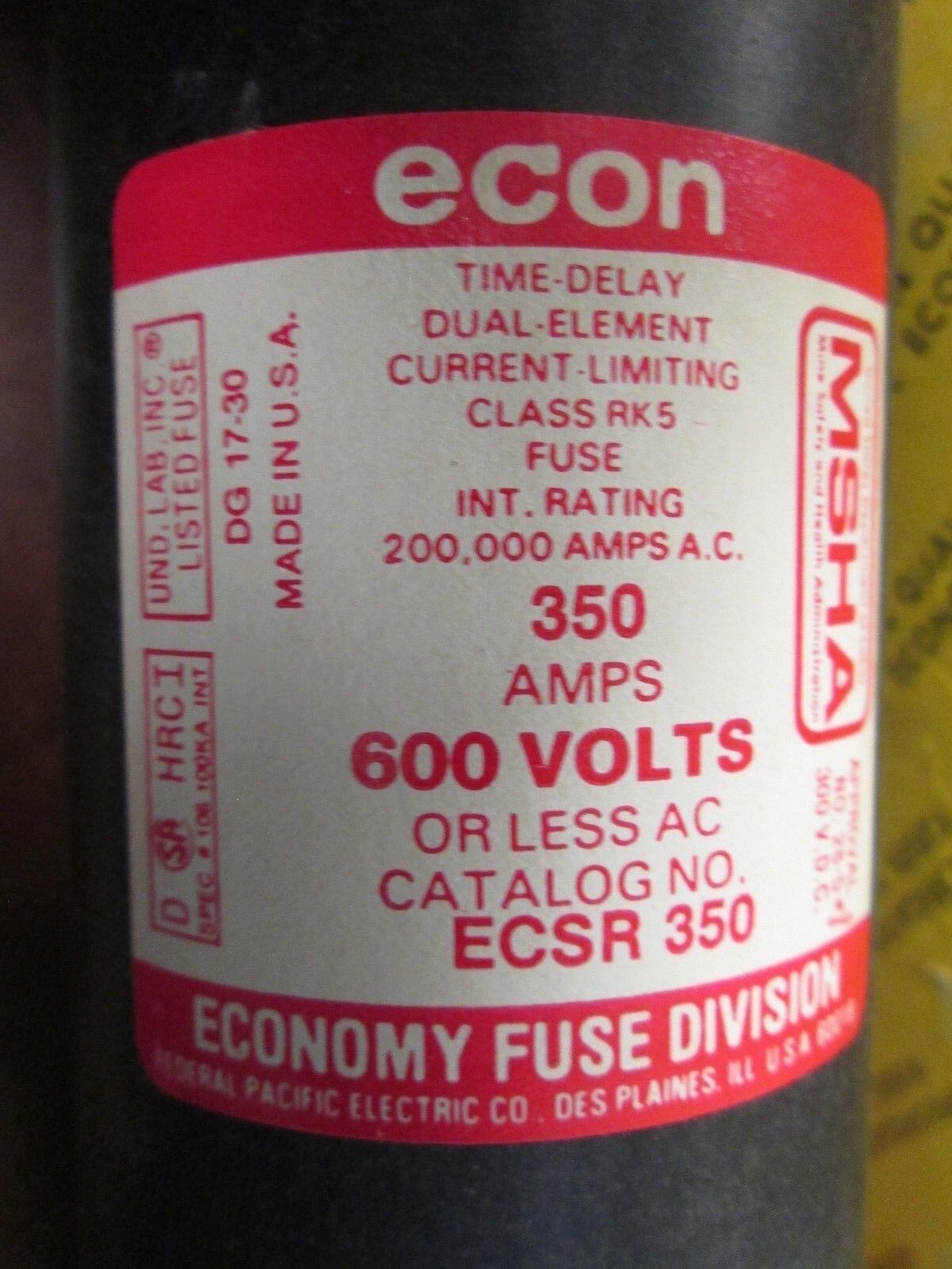 Econ Current Limiting Fuse ECSR 350 600V 350A New Surplus