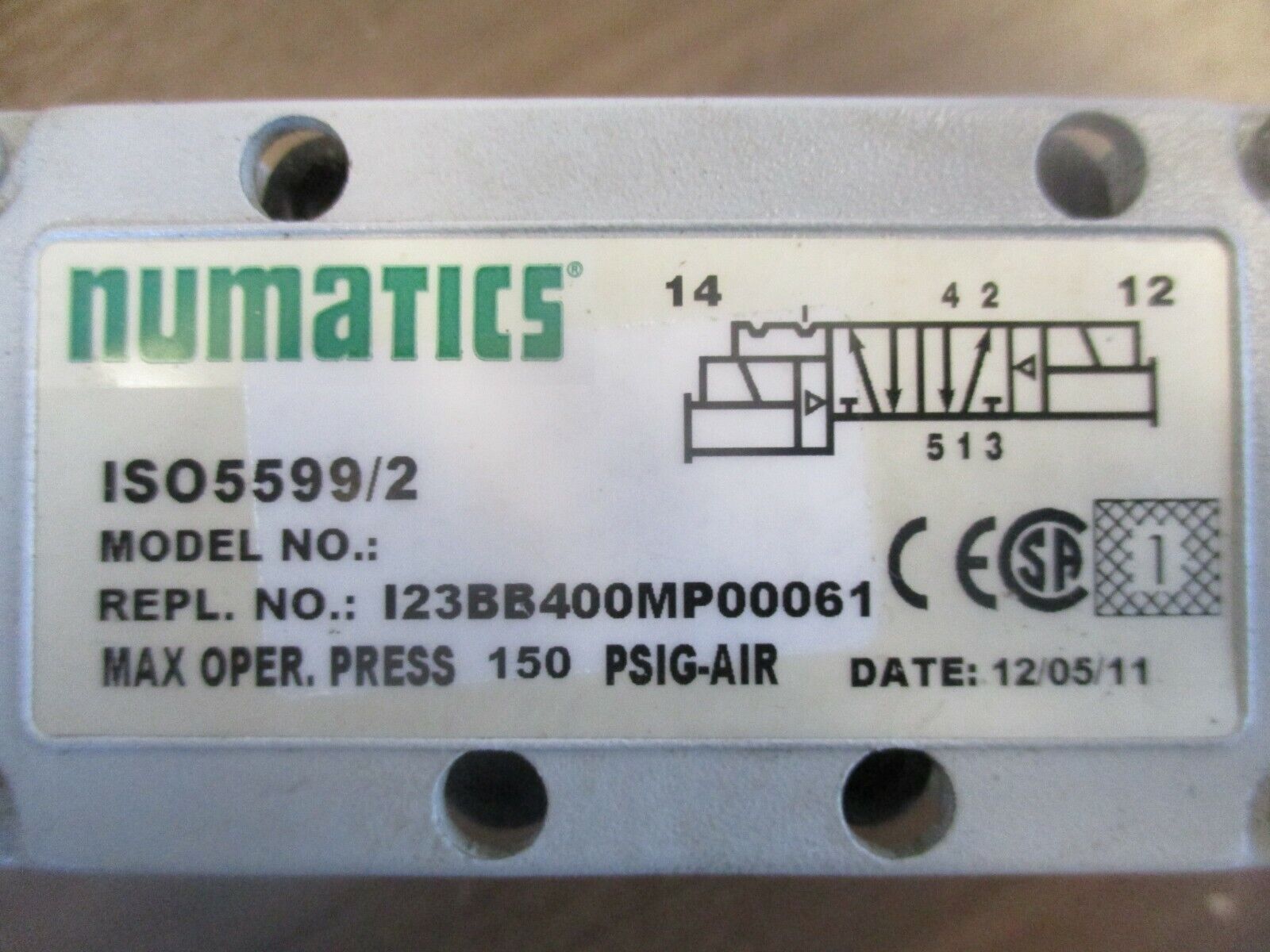 Numatics Solenoid Valve I23BB400MP00061 150PSIG Air Used