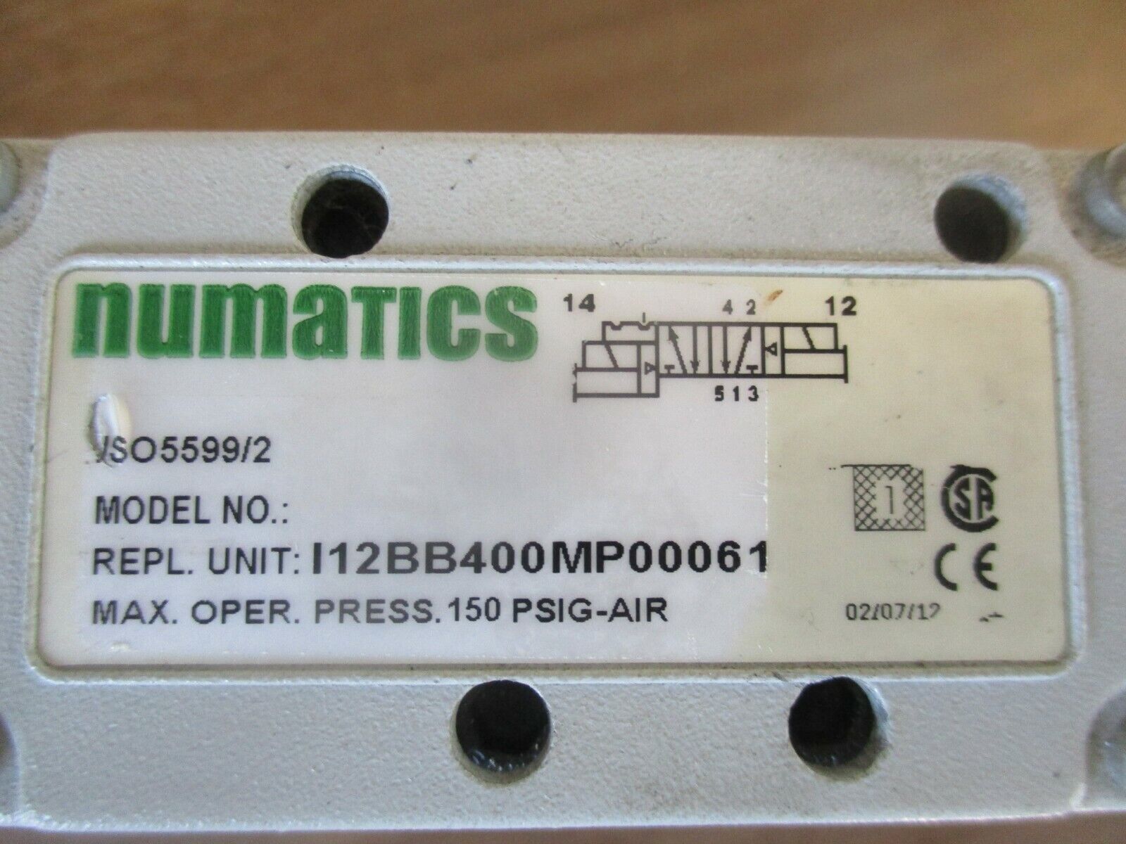 Numatics Solenoid Valve I12BB400MP00061 150PSIG Air Used