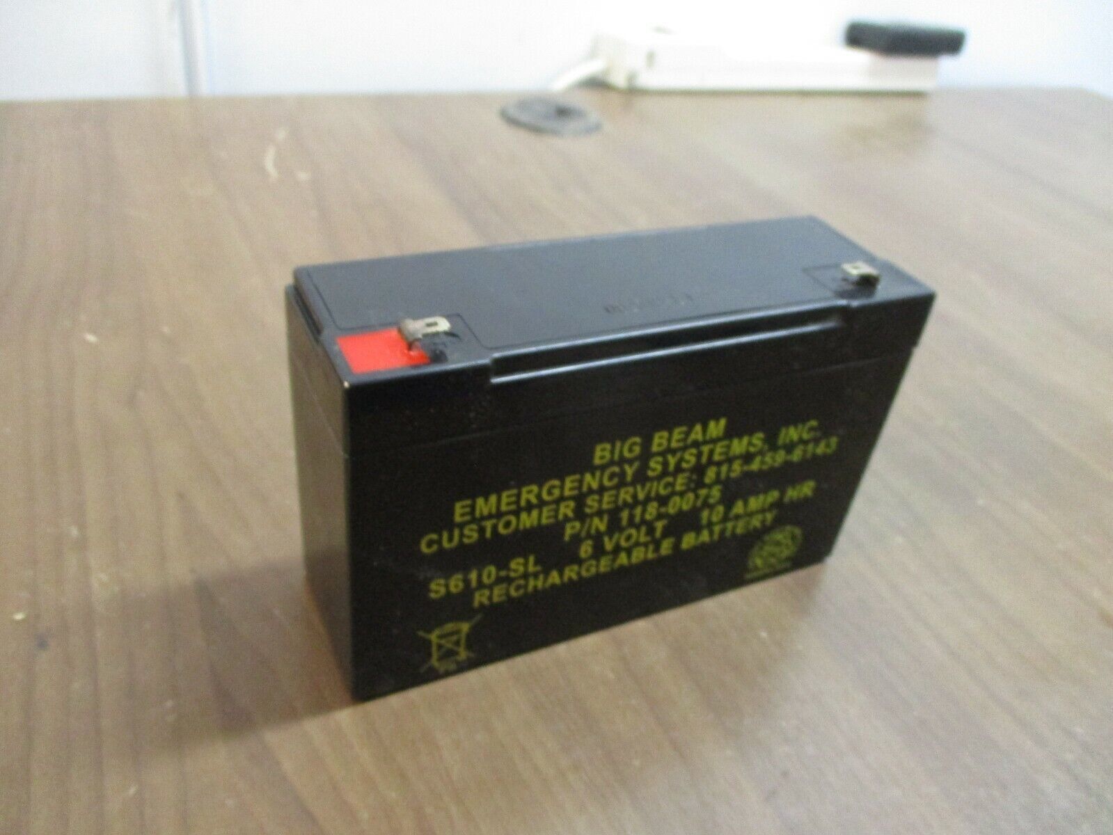 Big Beam Emergency Systems Rechargeable Battery 118-0075 6V 10A hr Used