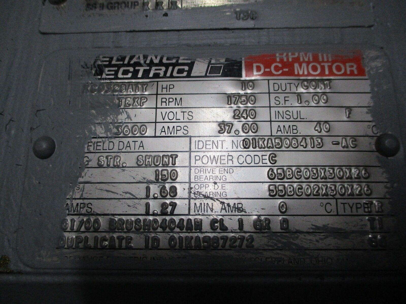 Reliance Electric DC Motor XC032BATY 1800RPM 240V 37.00A Used