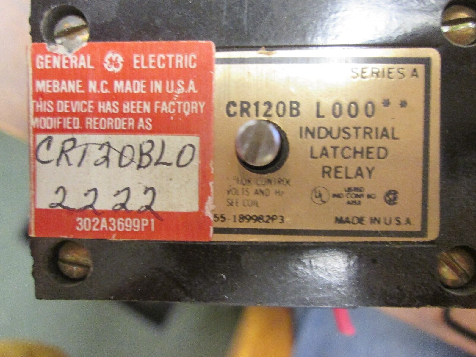 GE Relay CR120BL0 2222 120V Coil Used