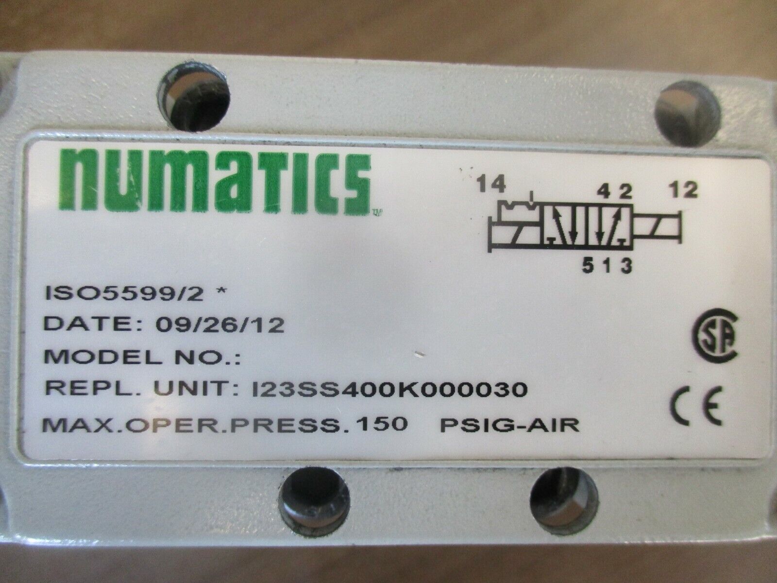 Numatics Solenoid Valve I23SS400K000030 150PSIG Air Used