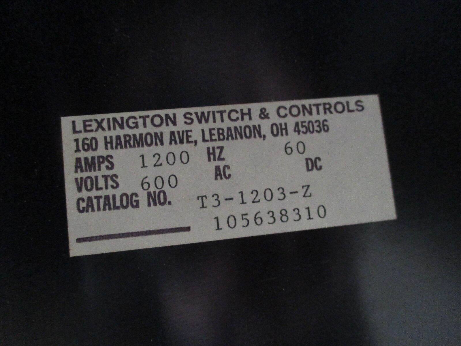 Lexington Switch & Controls Rotary Manual Bypass Switch T3-1203-Z 1200A 600V