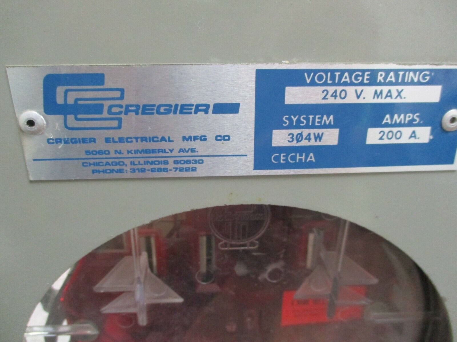 Cregier Meter Device CECHA 200A 240V 3Ph 4W Used