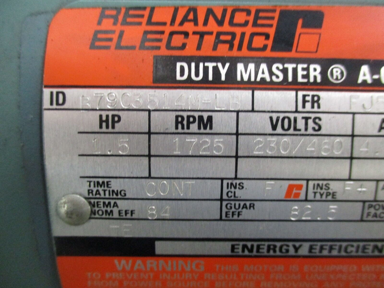 Reliance SXE Plus Duty Master AC Motor w/ Gear B79C3514M-LB / C262T125N056 1.5HP