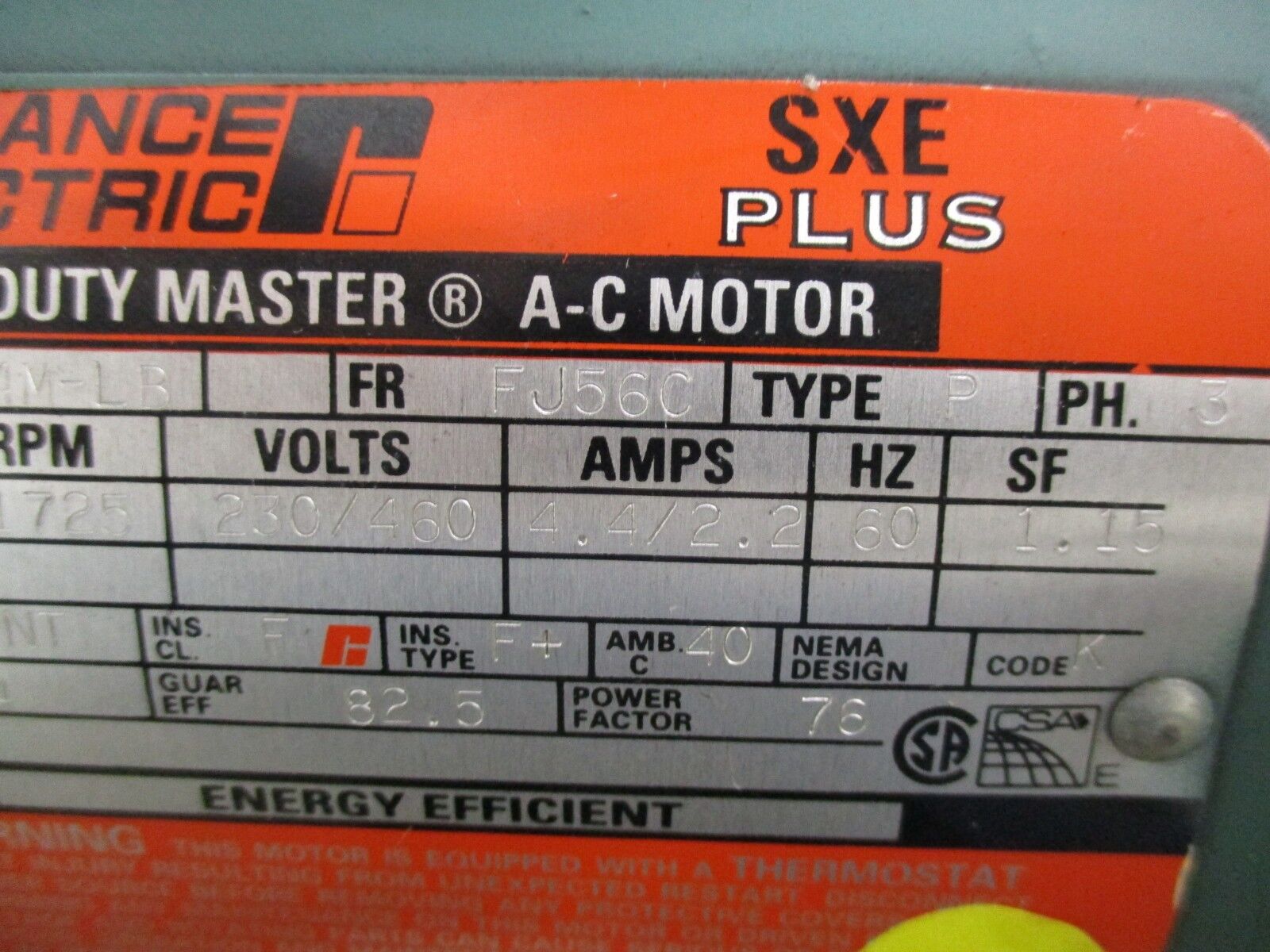 Reliance SXE Plus Duty Master AC Motor w/ Gear B79C3514M-LB / C262T125N056 1.5HP