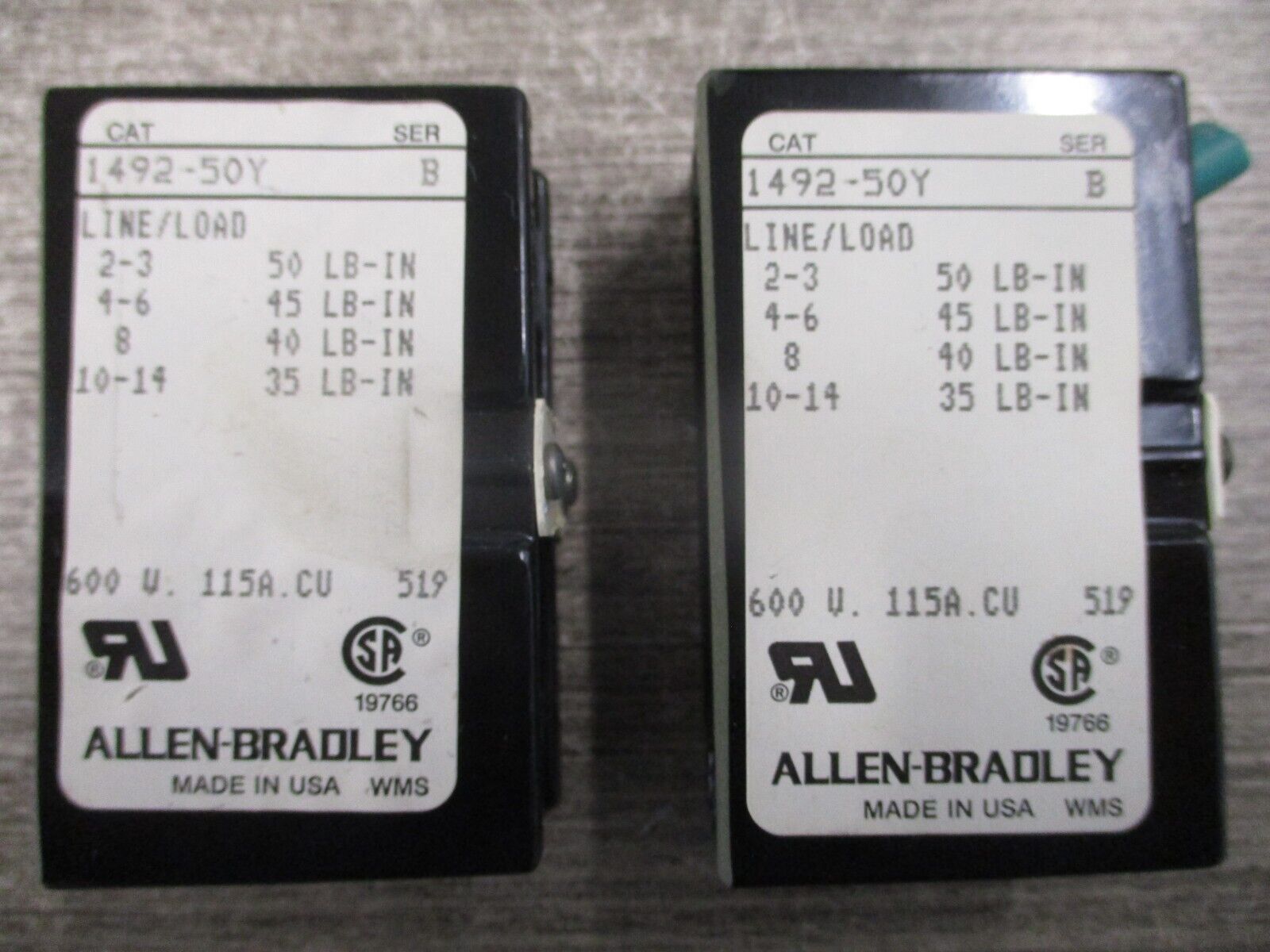 Allen-Bradley Power Distribution Block 1492-50Y Ser. B 115A 600V 1P *Lot of 2*