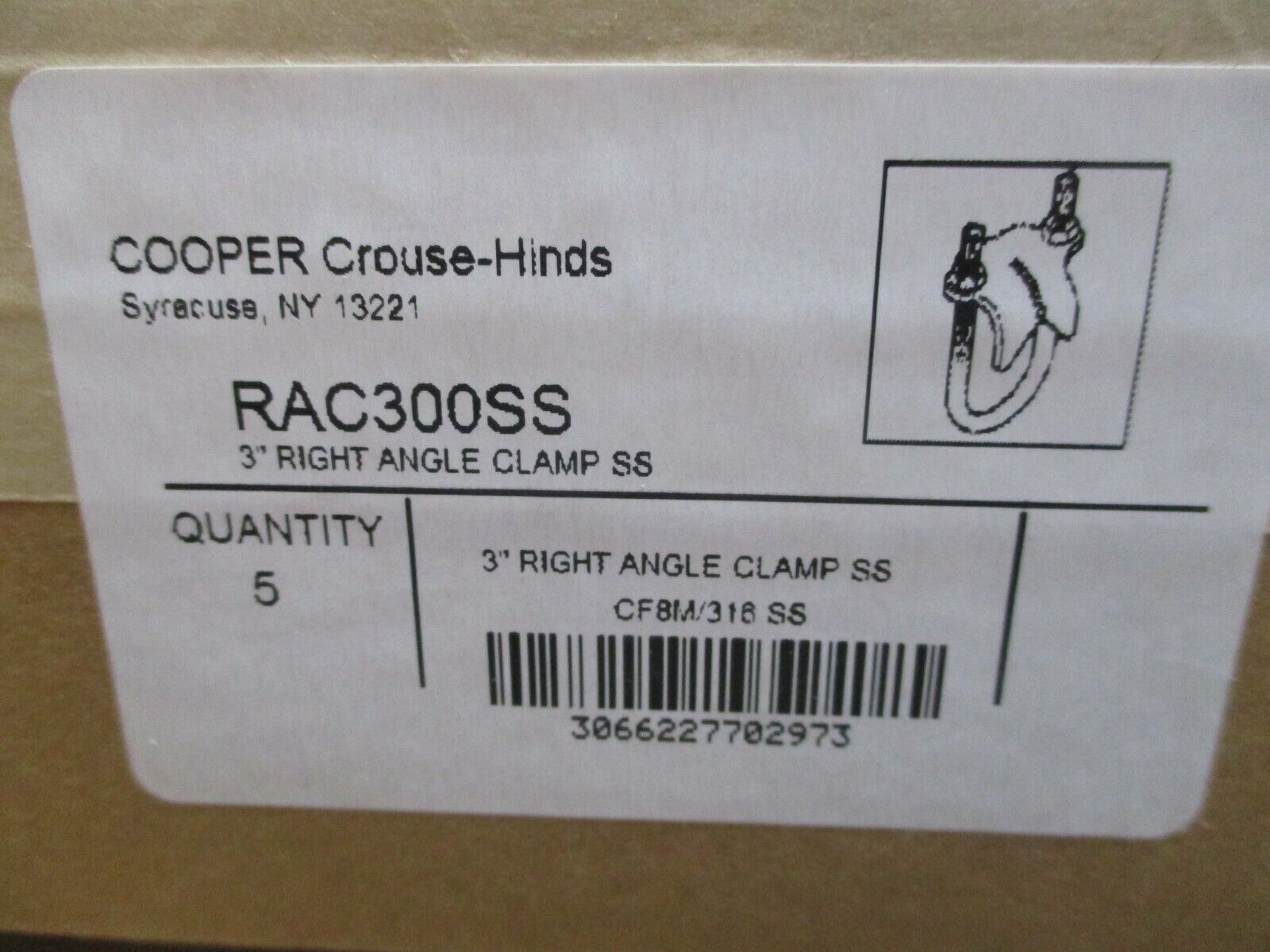 Cooper Crouse-Hinds Stainless Steel Right Angle Clamp RAC300SS 3" *Box of 5*