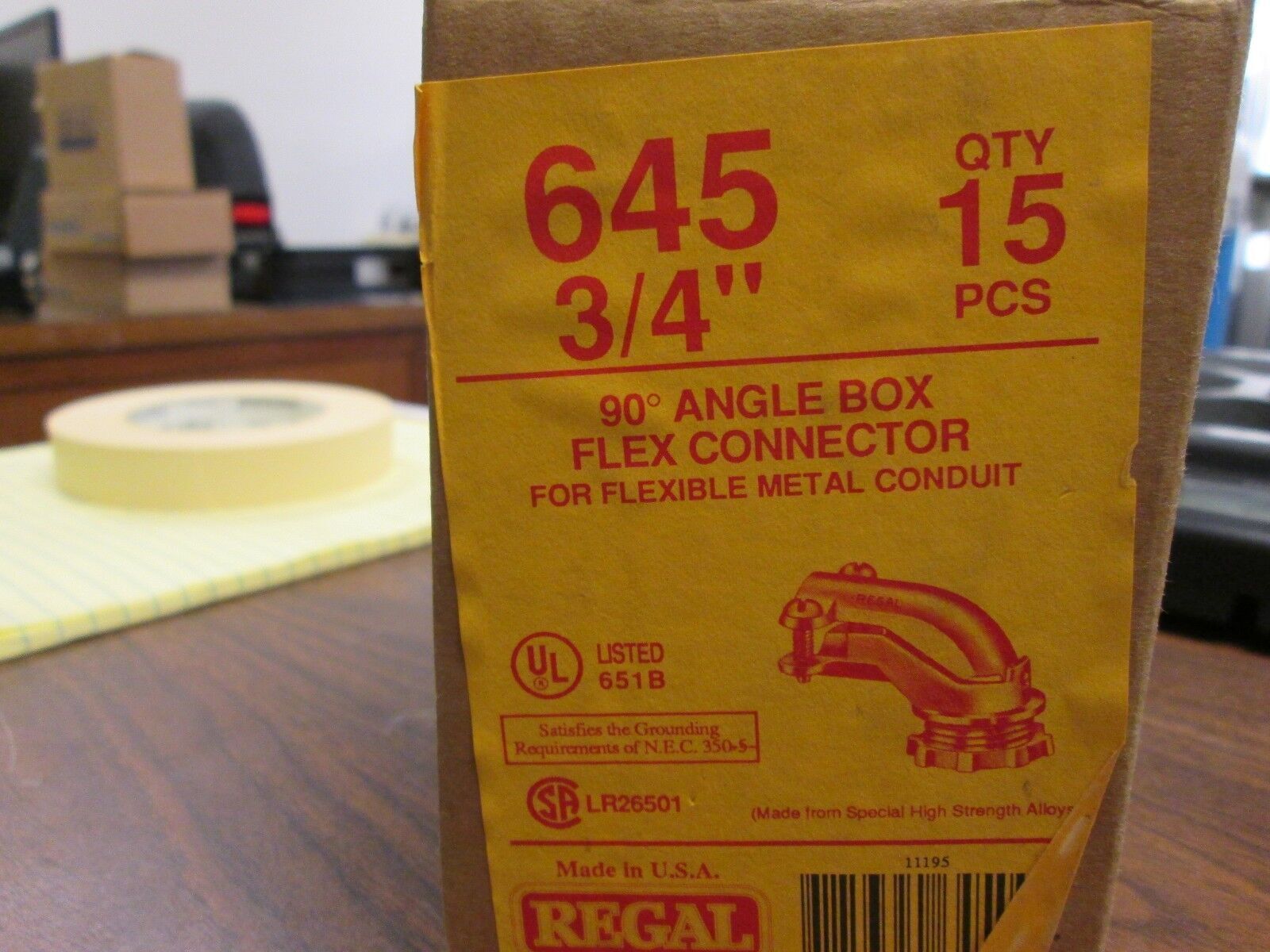 regal 90 degree angle box flex connector, 645, Box of 15, New Surplus