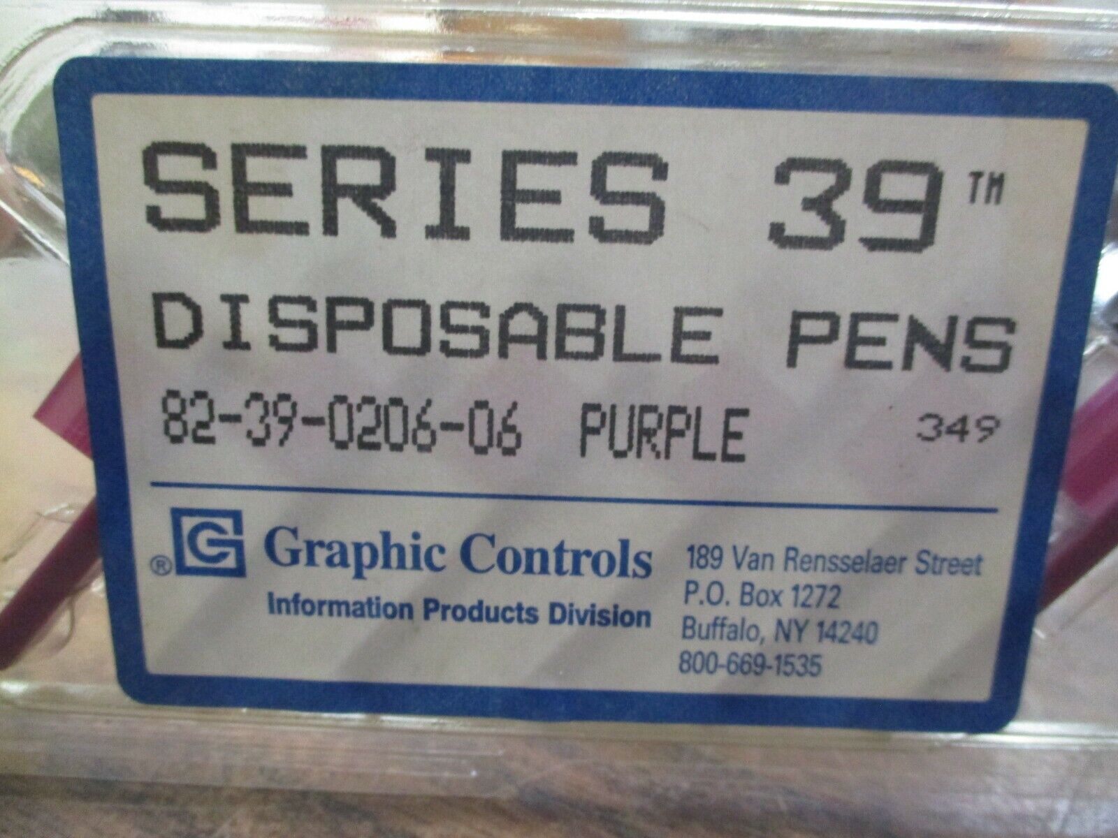 Graphic Controls Series 39 Disposable Pens 82-39-0206-06 Purple *Box of 6*