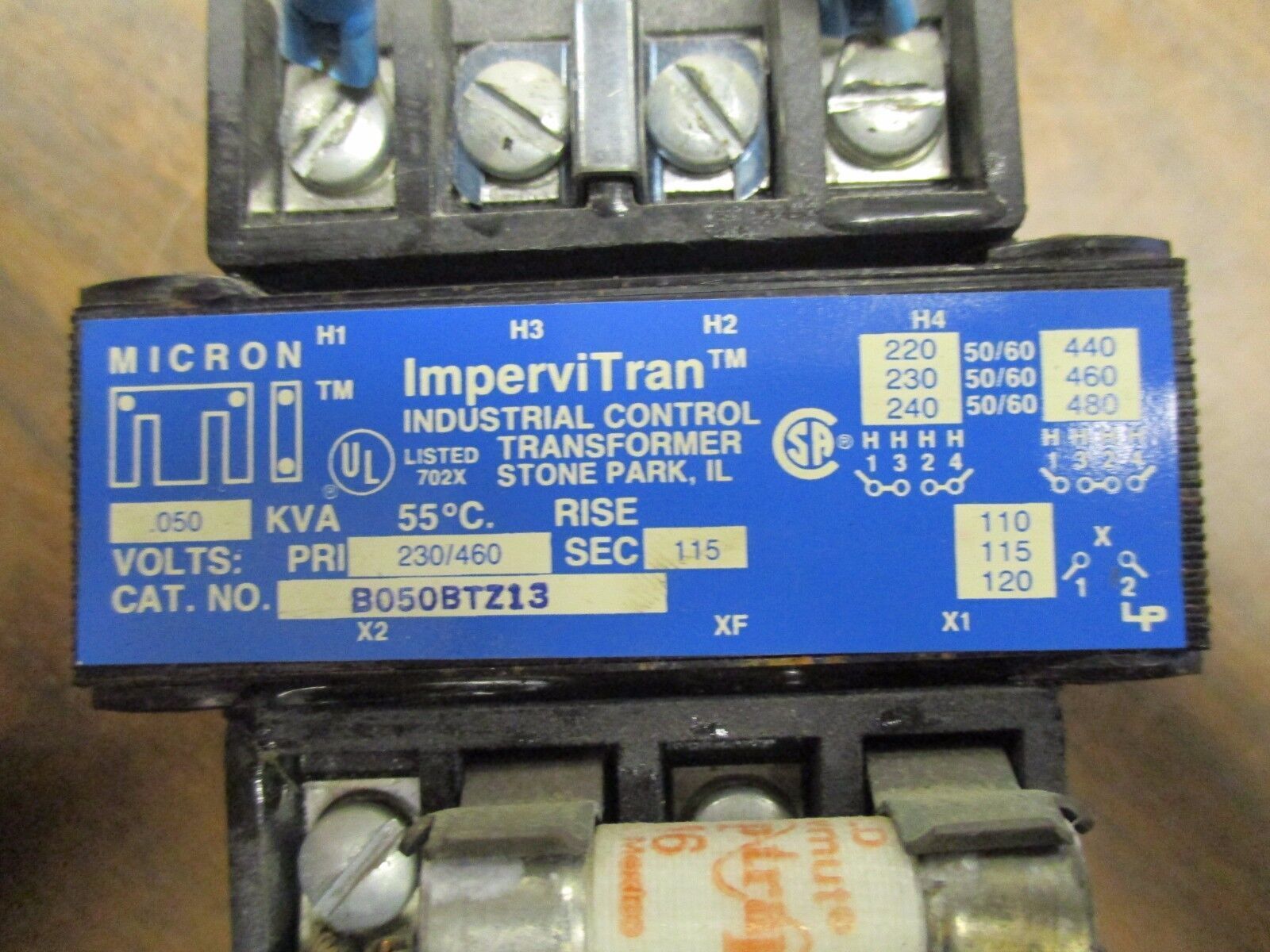 Micron ImperviTran Control Transformer B050BT213 0.050KVA Used