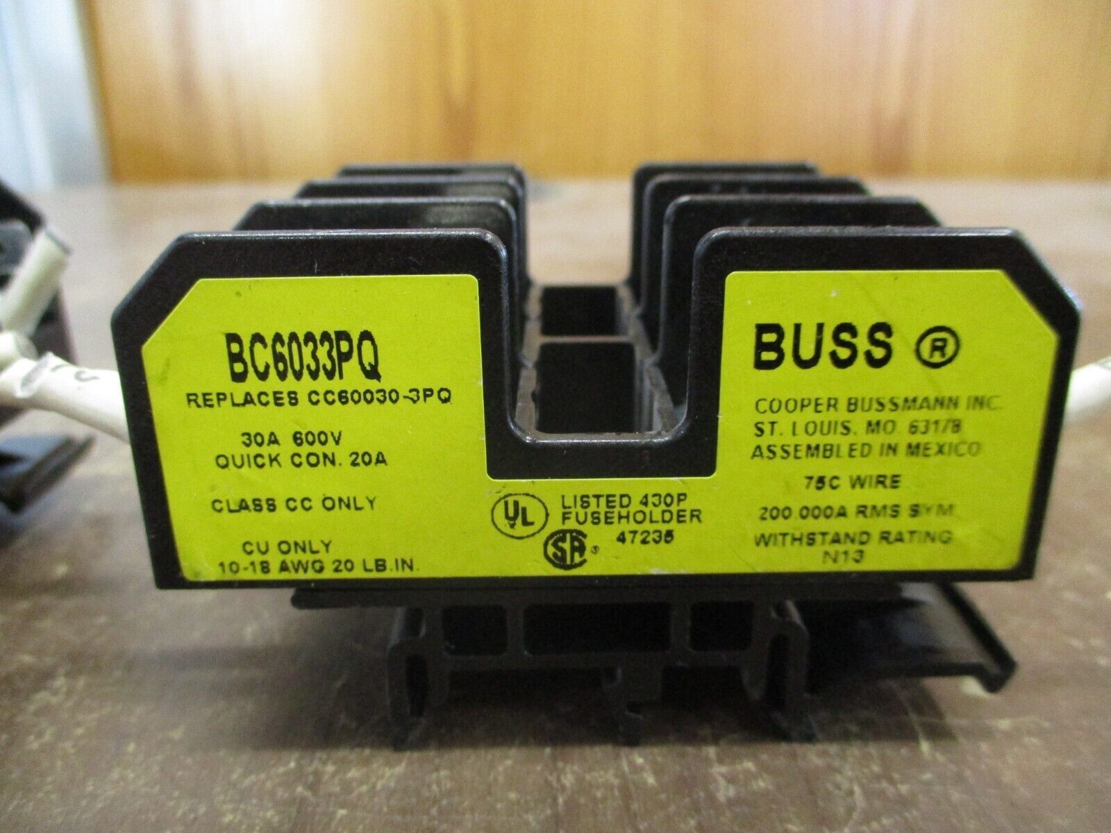 Buss Fuseholder BC6033PQ 30A 600V 3P *Lot of 2* Used