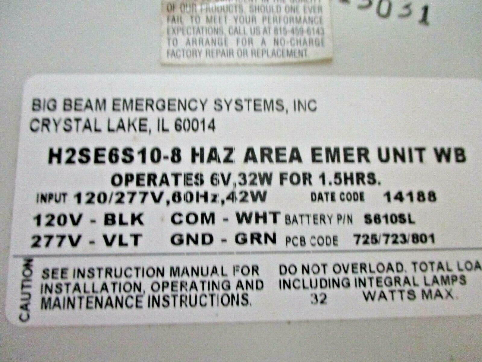 Big Beam Emergency Systems Hazardous Area Emergency Lighting Unit H2SE6S10-8