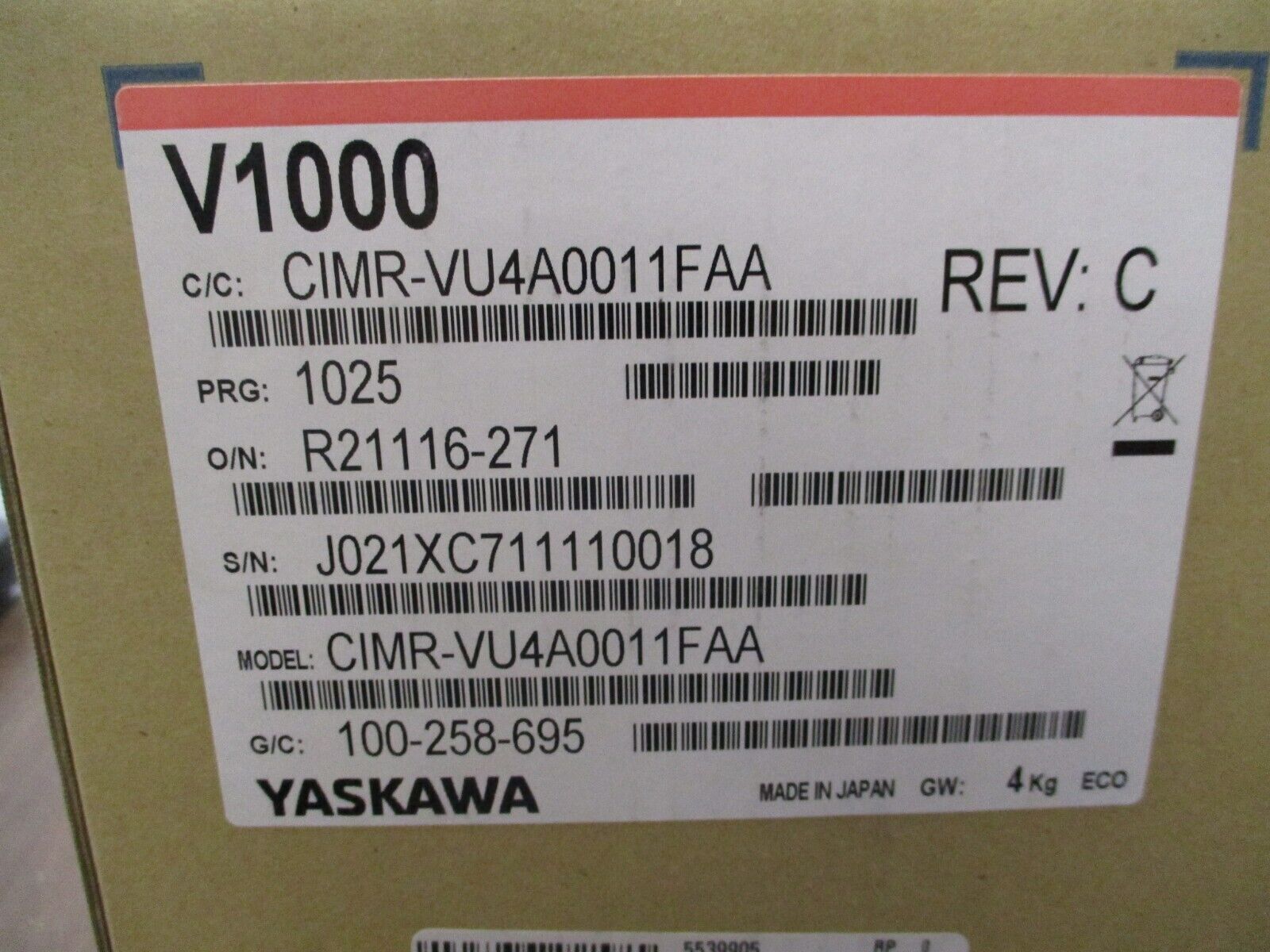 Yaskawa V1000 AC Drive CIMR-VU4A0011FAA Rev. C 7.5HP 380-480V New Surplus
