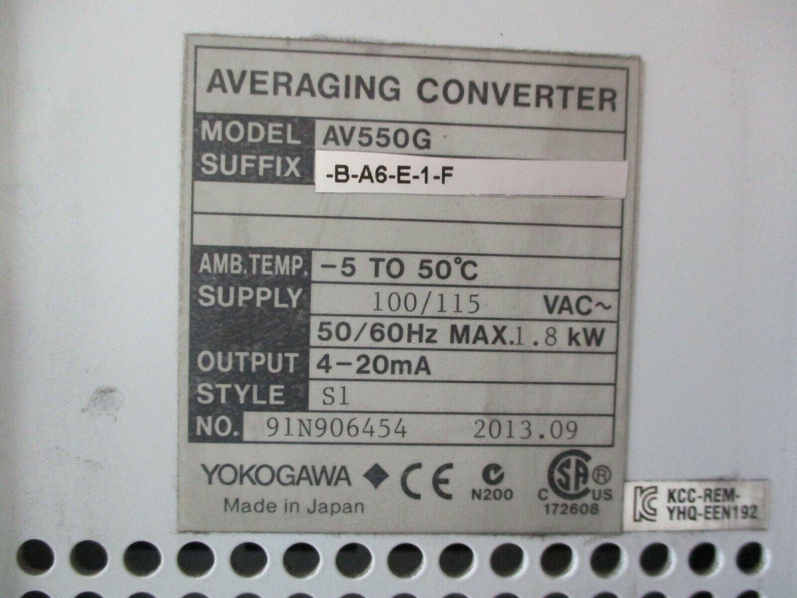 Yokogawa Averaging Converter AV550G-B-A6-E-1-F Style: S1 Used