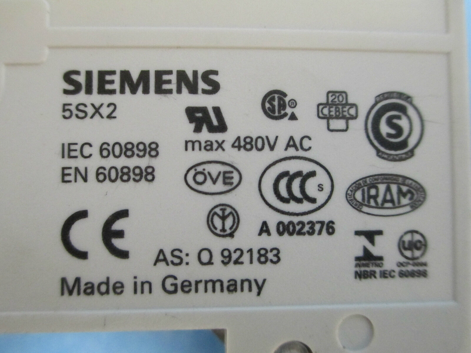 Siemens Circuit Breaker 5SX22 C4, 2P 4A 400/440V Used