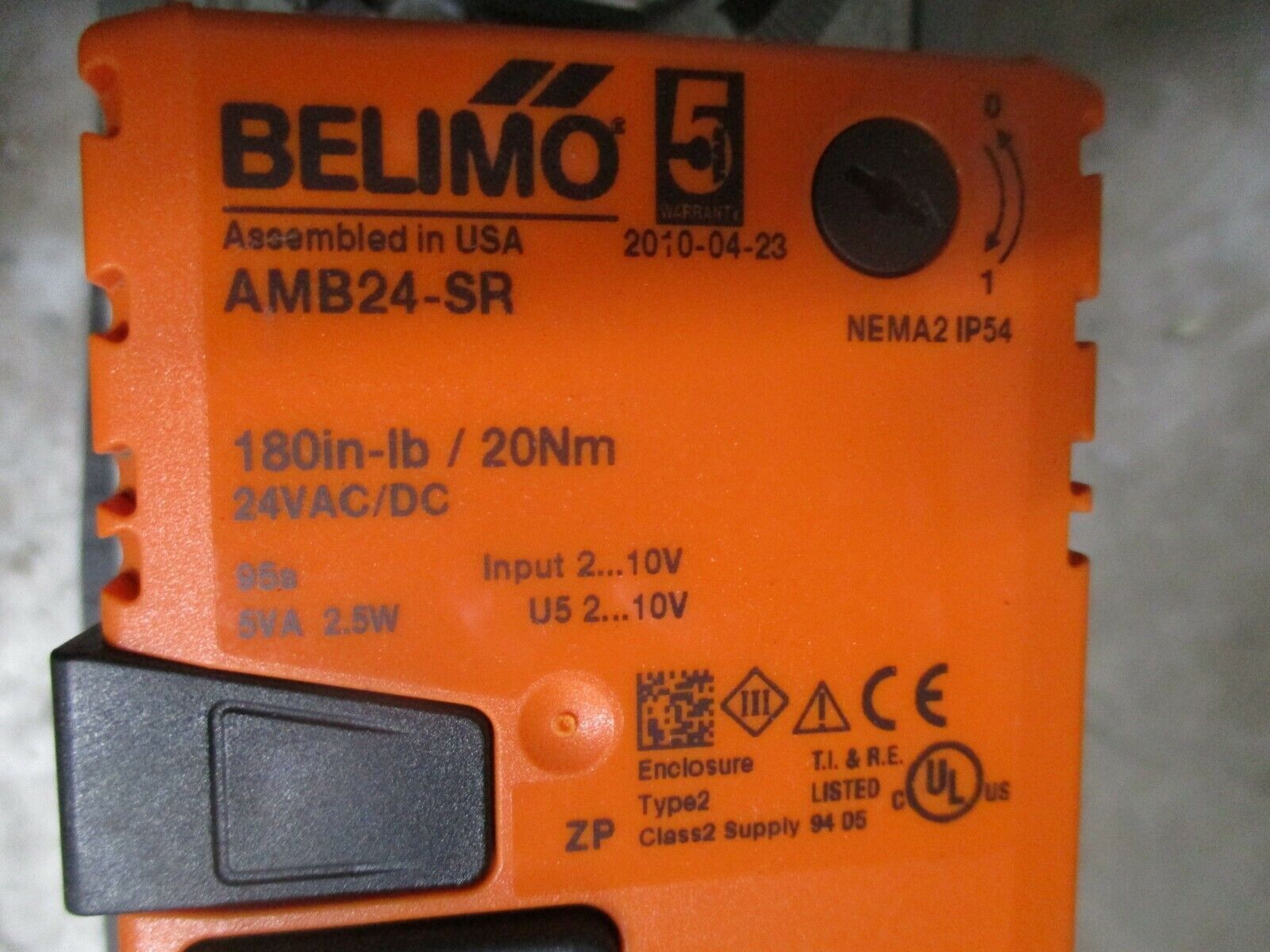 Belimo Actuated Valve AMB24-SR 180 in-lb 24V Used