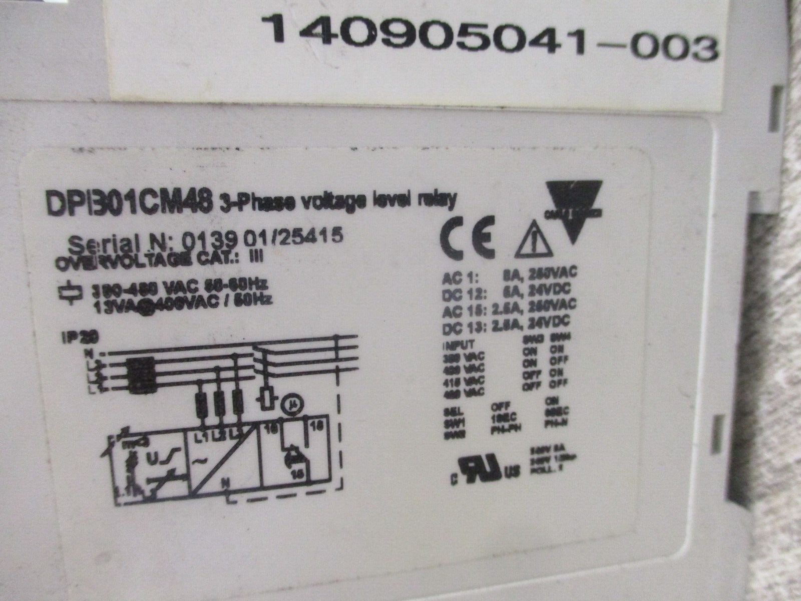 Carlo Gavazzi 3-Phase Voltage Level Relay DPB01CM48 380-480V 50/60Hz Used