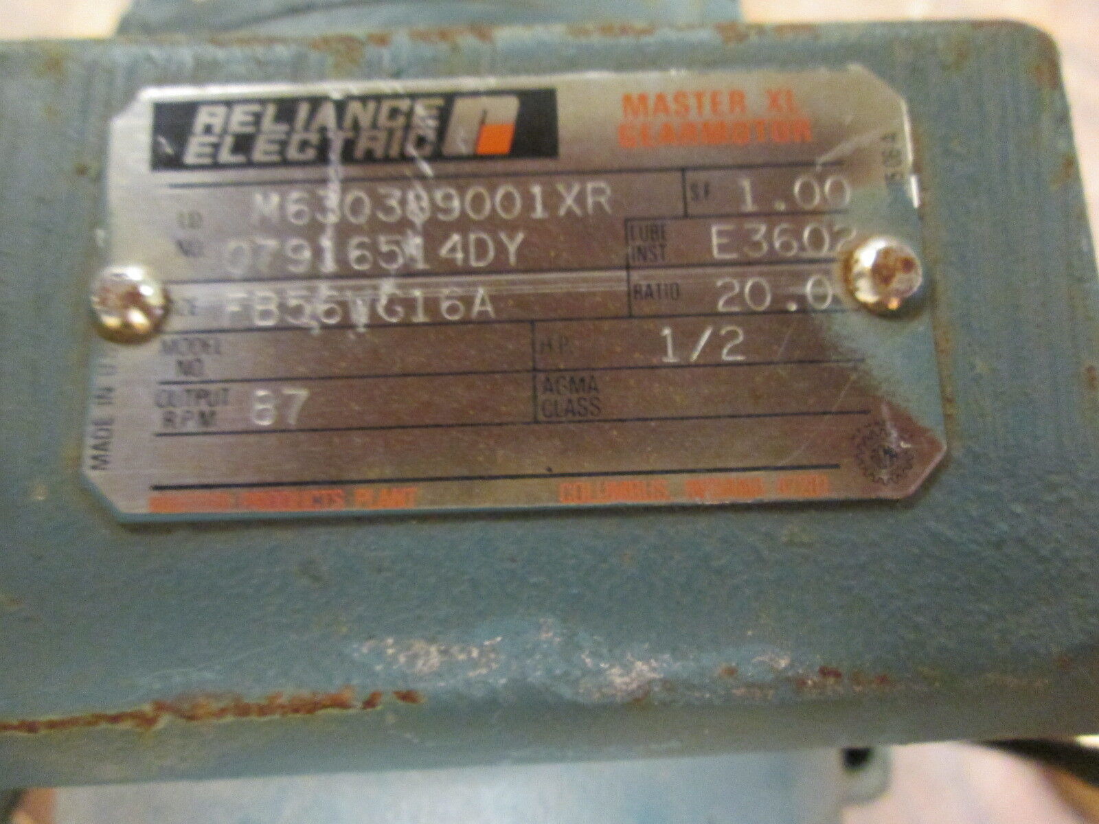 Reliance Master XL Reducer M630389001XR 07916514DY Size: FB56WG16A Ratio 20:1