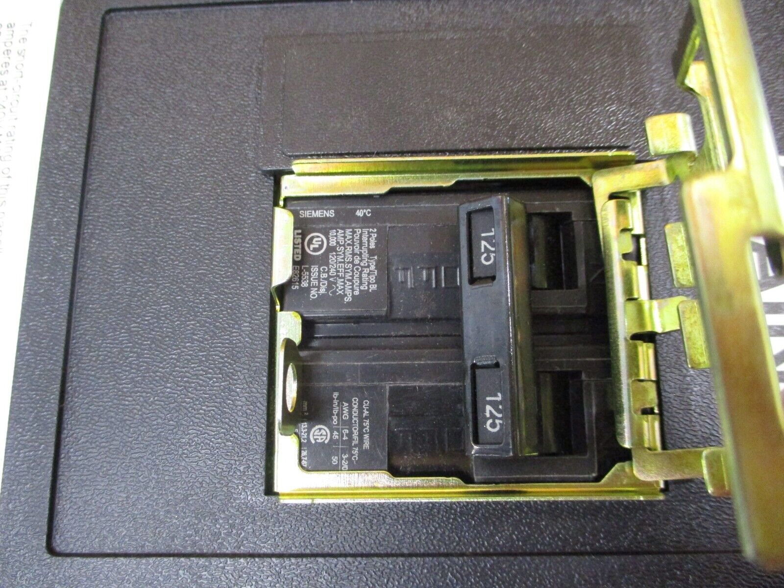 Siemens P1 Main Breaker Panelboard Interior P1A18BL125ATSN 125A Main 120/240V 3W