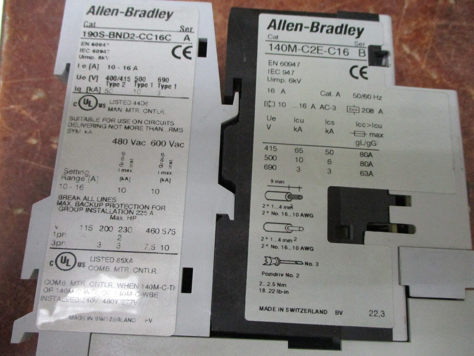 Allen-Bradley Compact Starter 190S-BND2-CC16C 25A 600V Trip: 10-16A Used