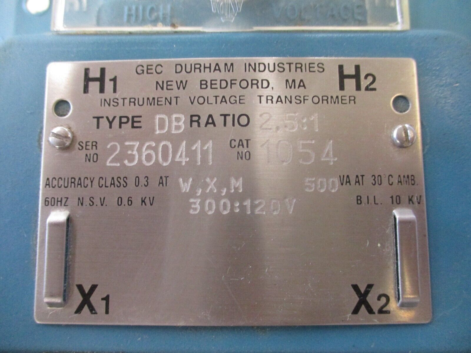 GEC Durham Type DB Voltage Transformer 1054 500 VA Ratio 2.5:1 300 : 120 V Used.