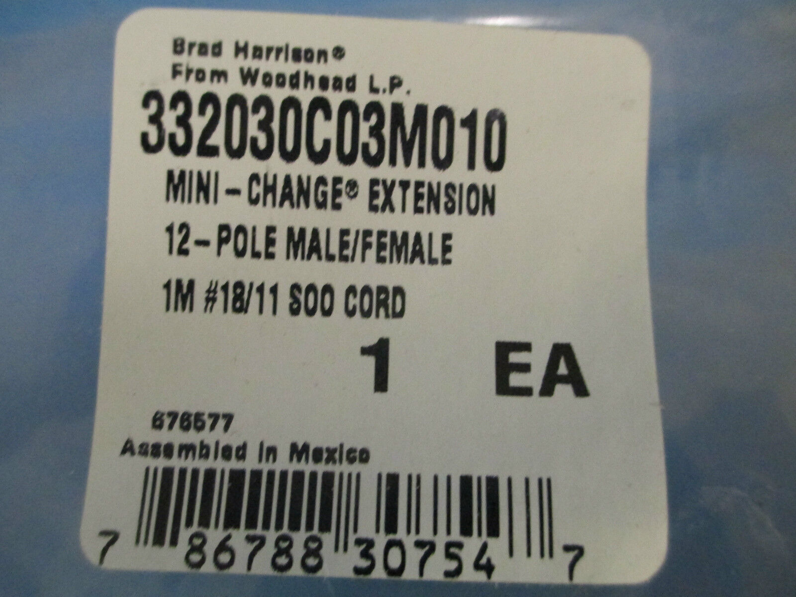 Brad Harrison 332030C03M010, Mini-Change Extension, 12- Pole Male/Female, New!!!