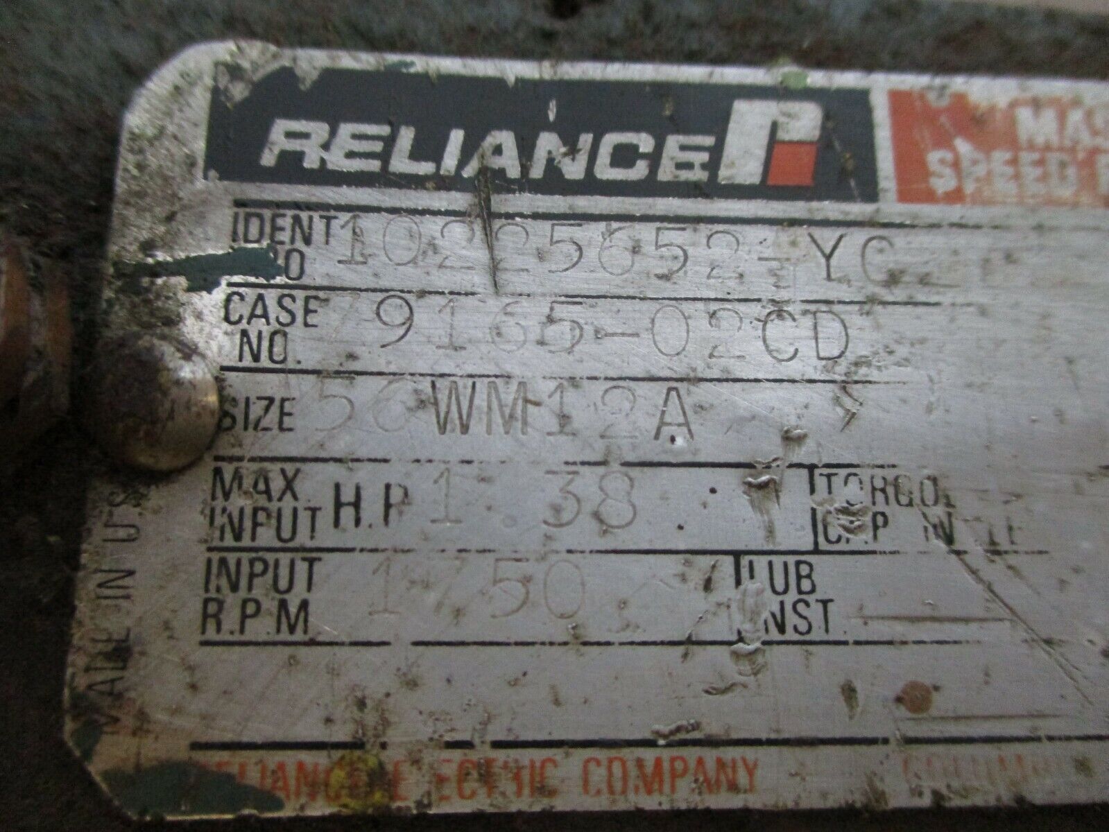 Reliance Master Speed Reducer 56WM12A Ratio 5:1 1.38HP In Used