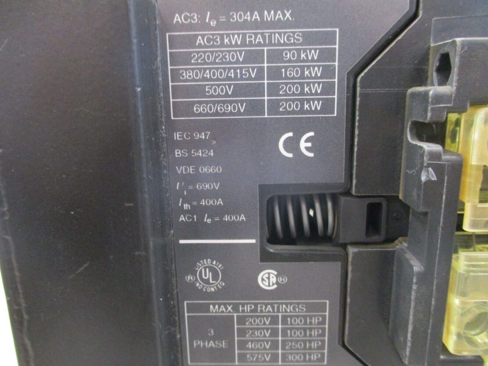 Allen-Bradley Contactor 100-B300N*3 Ser. B 120V Coil 304A 600V Used