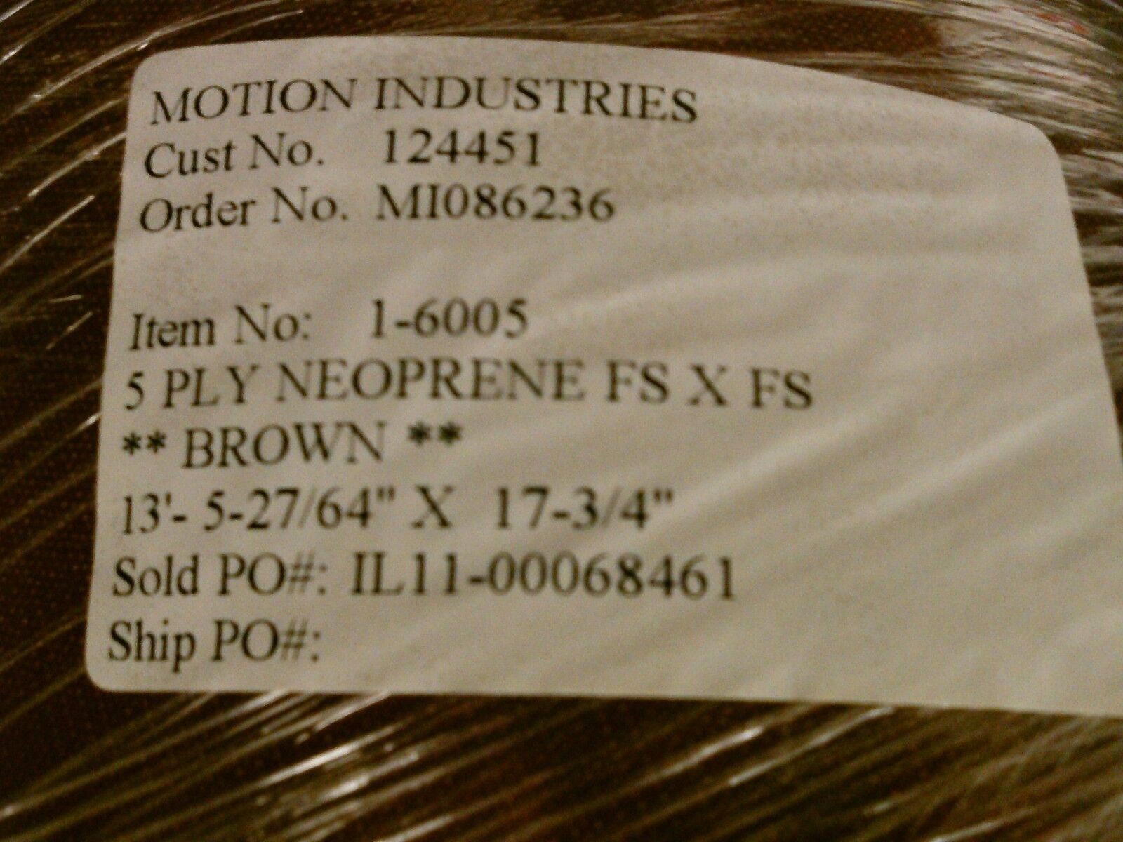 Motion Industries 5-Ply Neoprene Belt 1-6005 Size: 13' 5-27/64" x 17-3/4"