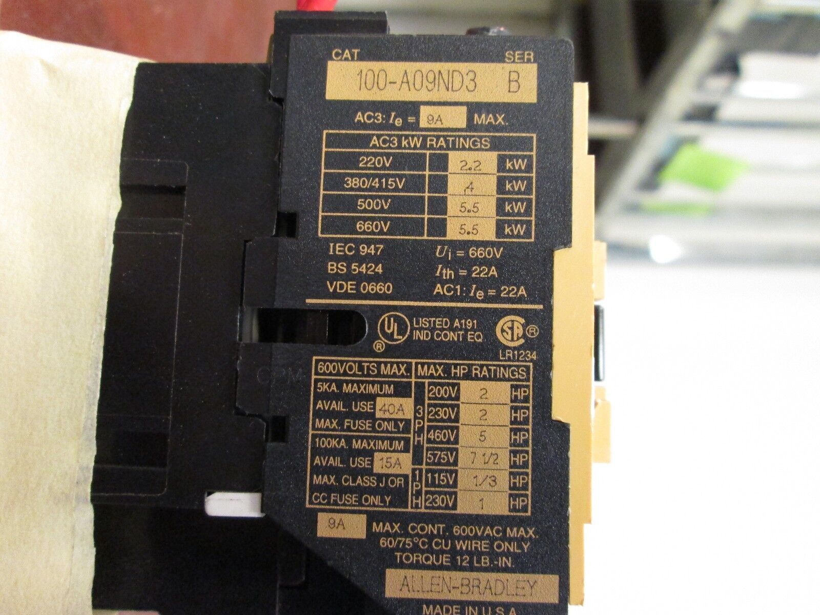 Allen-Bradley Contactor 100-A09ND3 w/ 140-L2 9A 120V Coil *Lot of 2* Used
