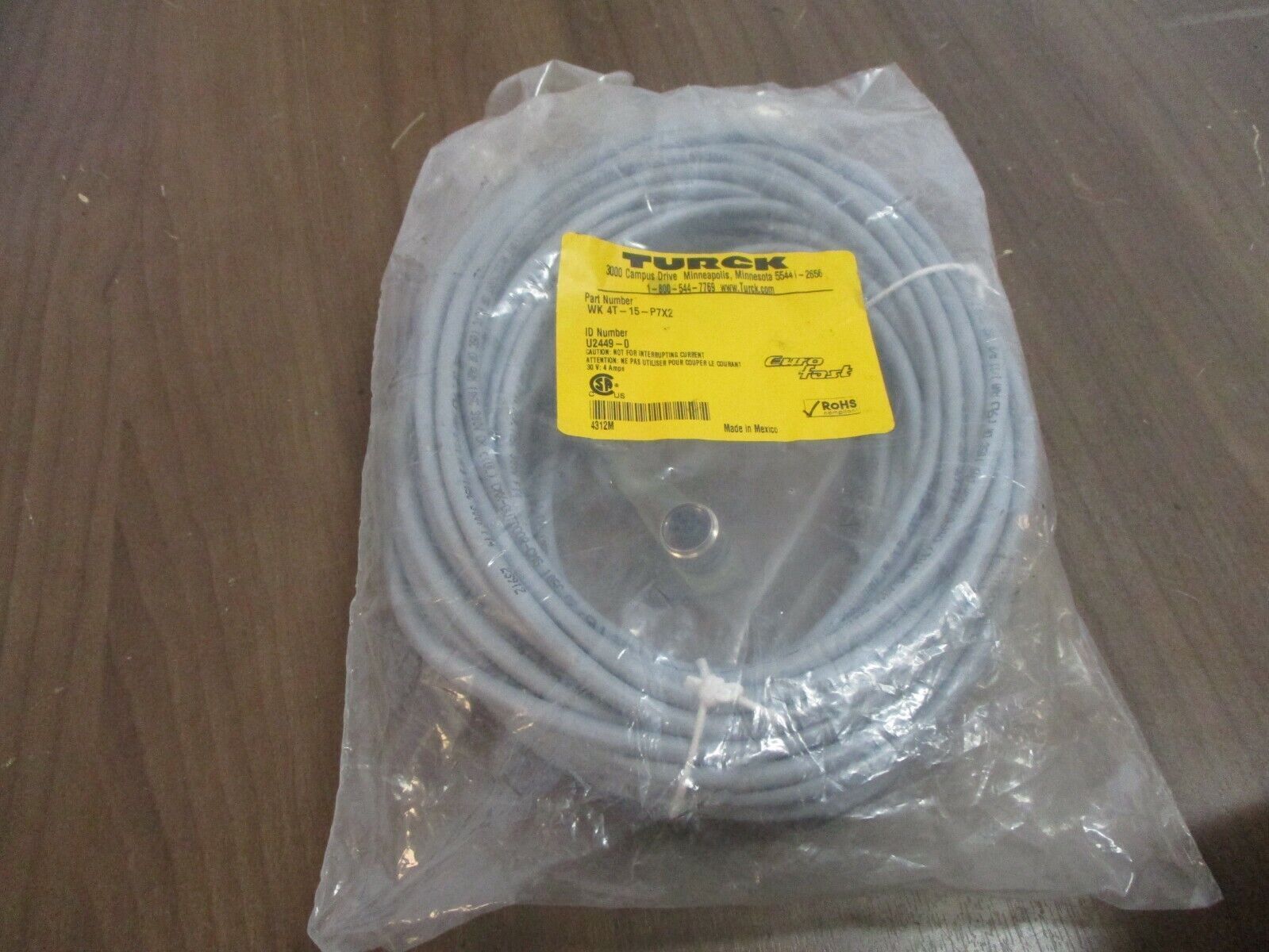 Turck Eurofast Cordset WK 4T-15-P7X2 Length: 15M New Surplus