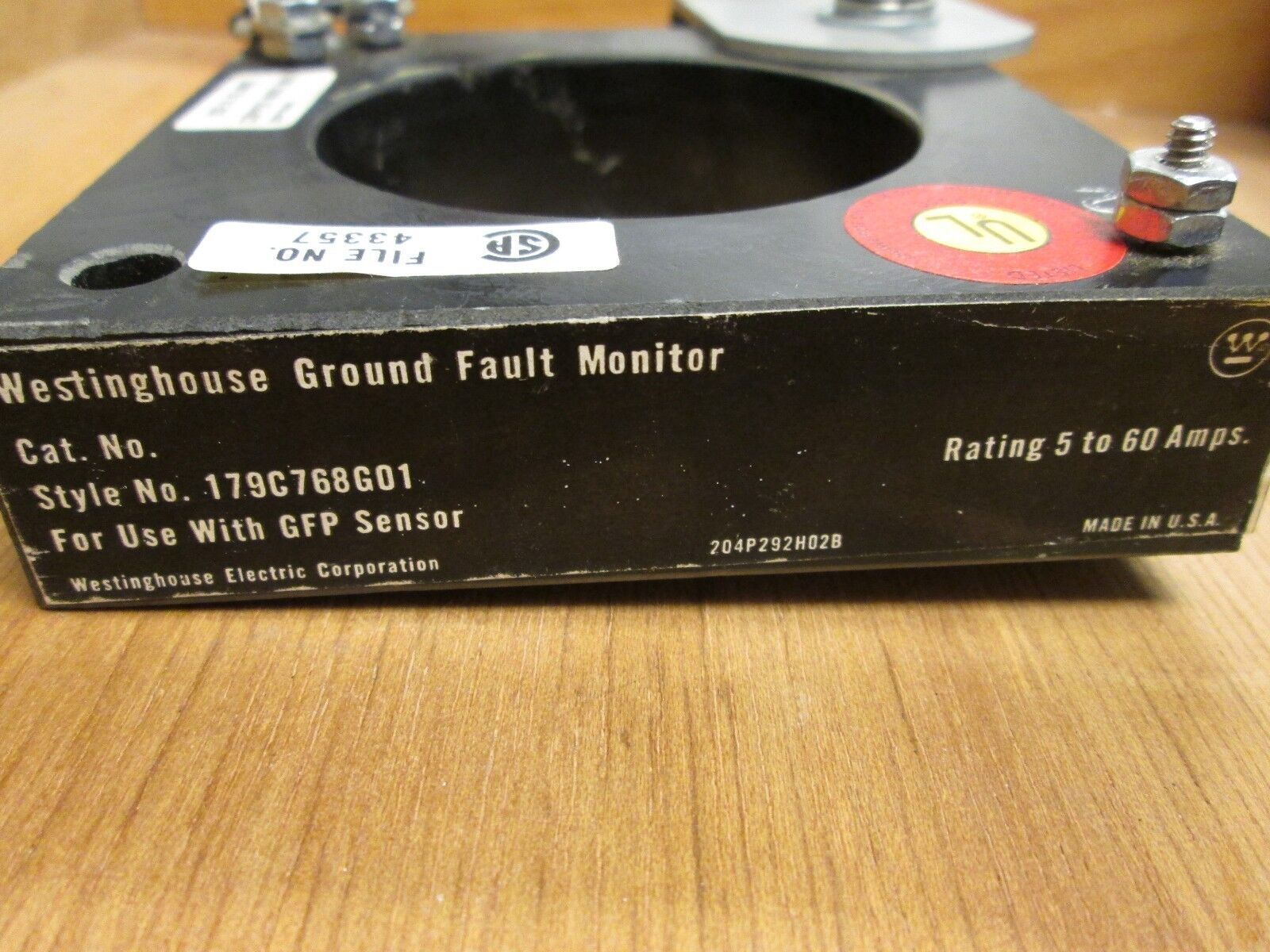 Westinghouse Ground Fault Monitor 179C768G01 for uses with GFP Sensor 5-60A Used