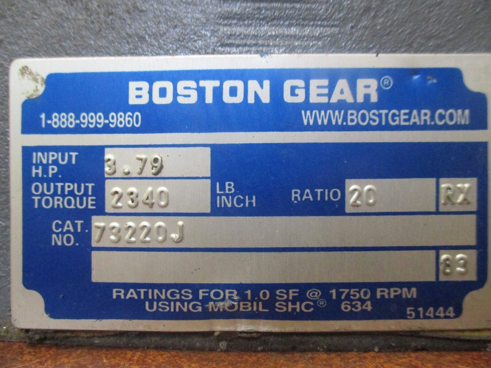 Boston Gear Reducer 732-20-J Ratio 20:1 3.79 HP In New Surplus