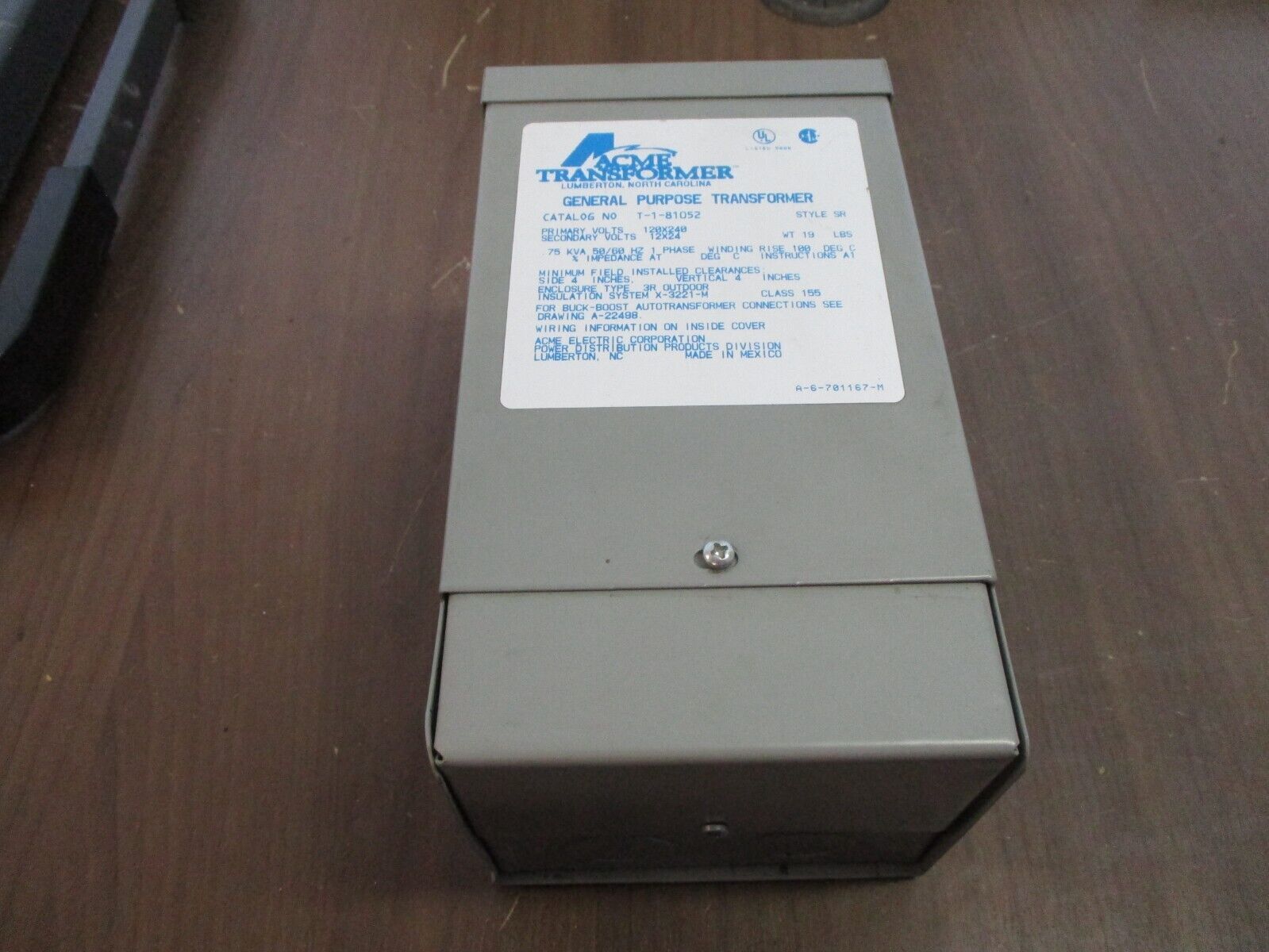 Acme Transformer T-1-81052 0.75kVA Pri: 120/240V Sec: 12/24V 1Ph 50/60Hz Used