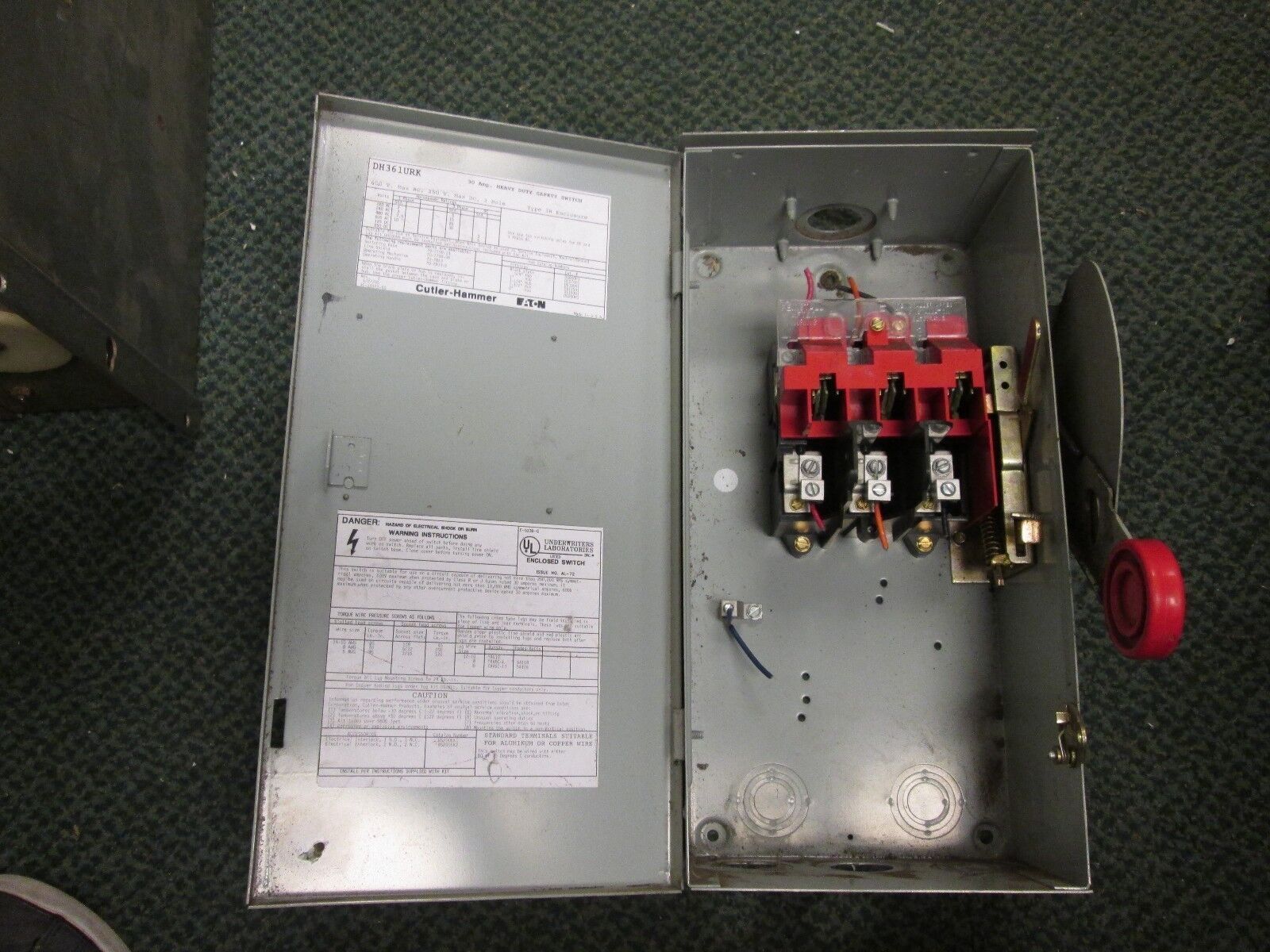 Cutler-Hammer Non-Fusible 3R Safety Switch DH361URK 30A 600V 3P Nema 3R Encl