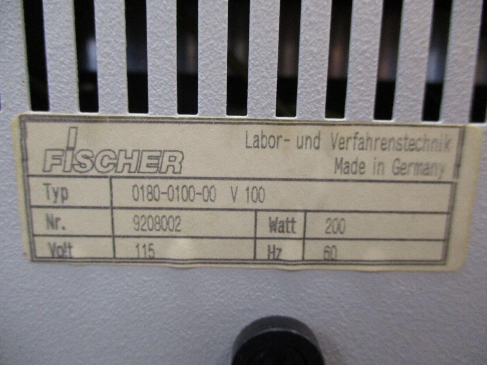 Fischer Vacuum Control 0180-0100-00 V 100 200W 115V 60Hz Used