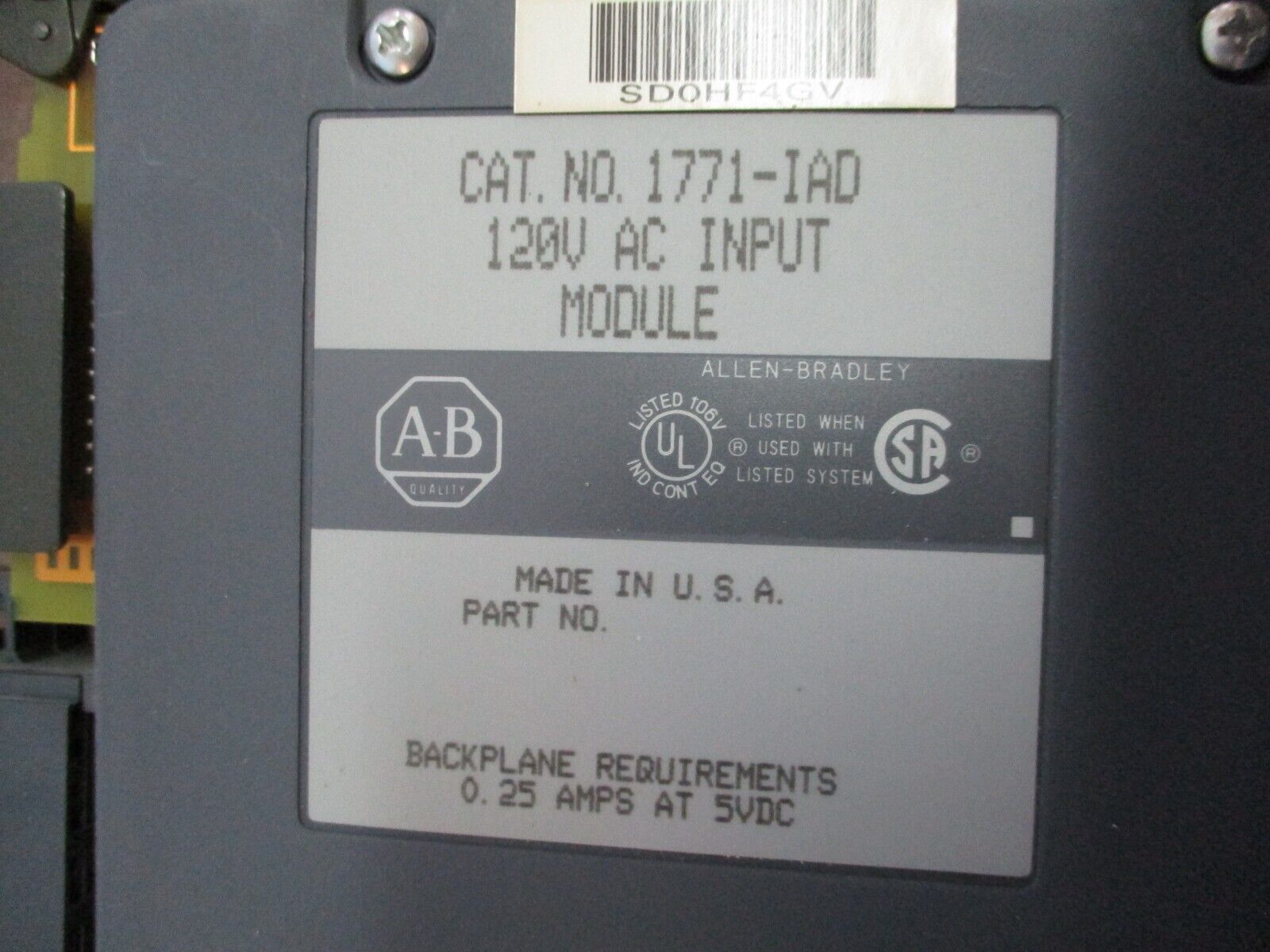 Allen-Bradley AC Input Module 1771-IAD 120V Used