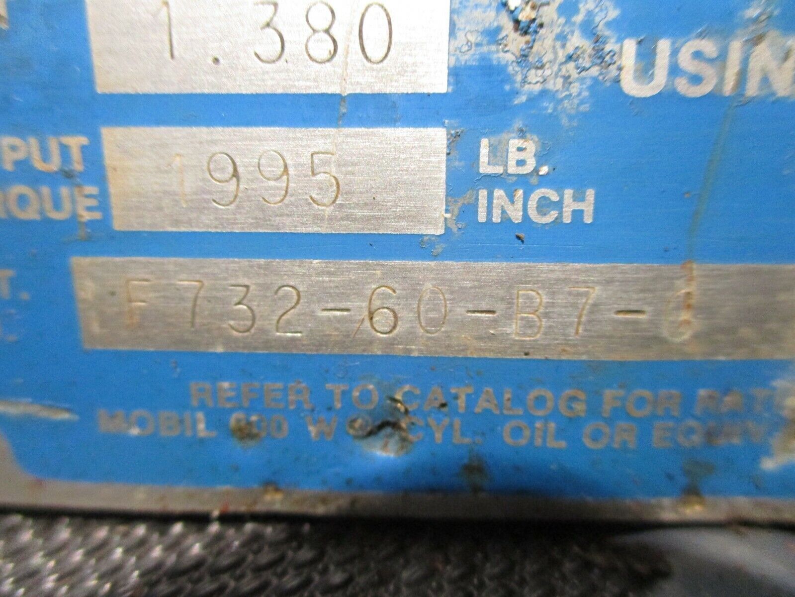 Boston Gear Reducer F732-60-B7-G Ratio: 60:1 1.380HP In 1995 LB-In Torque Used