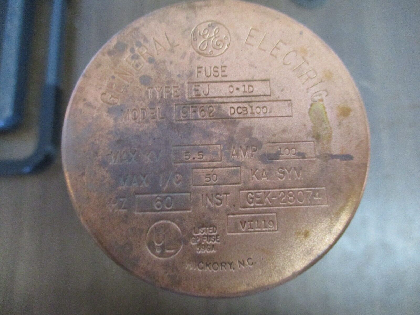 GE Type EJ 0-1D Fuse 9F62DCB100 100A 5.5kV 60Hz Used