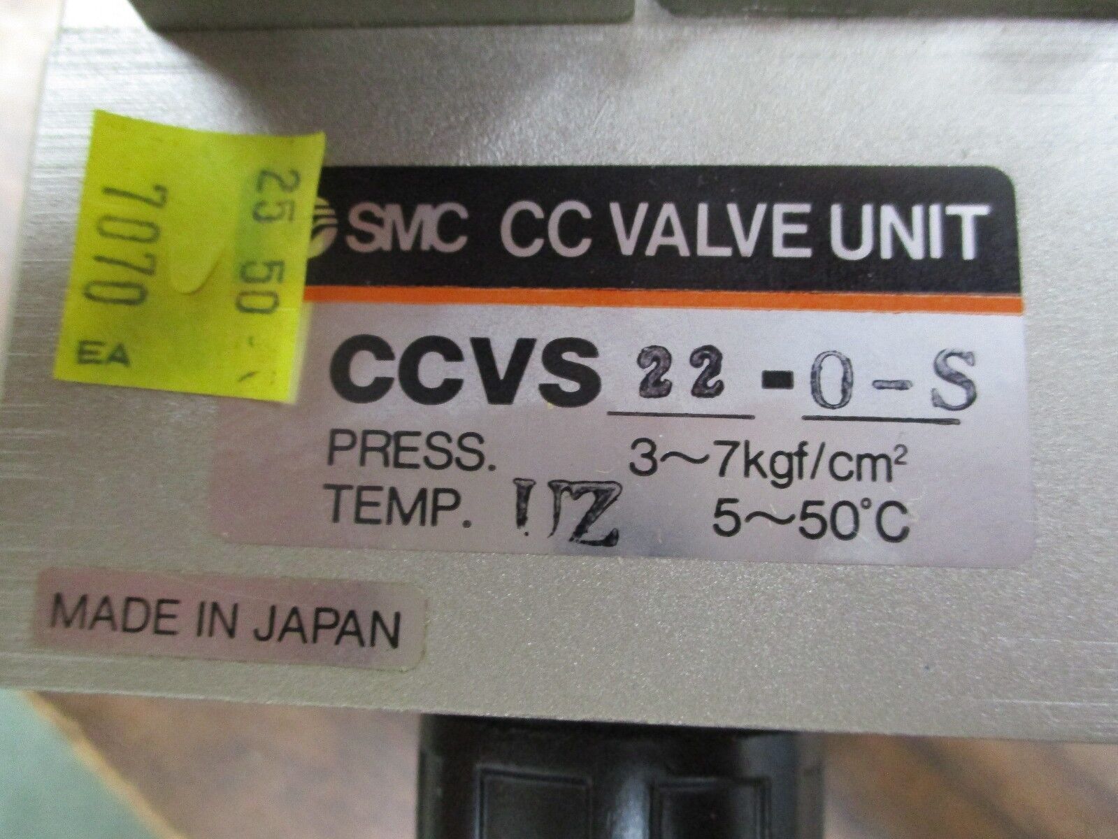 SMC CC Valve Unit CCVS 22-0-S 3-7kgf/cm² 5-50°C Used