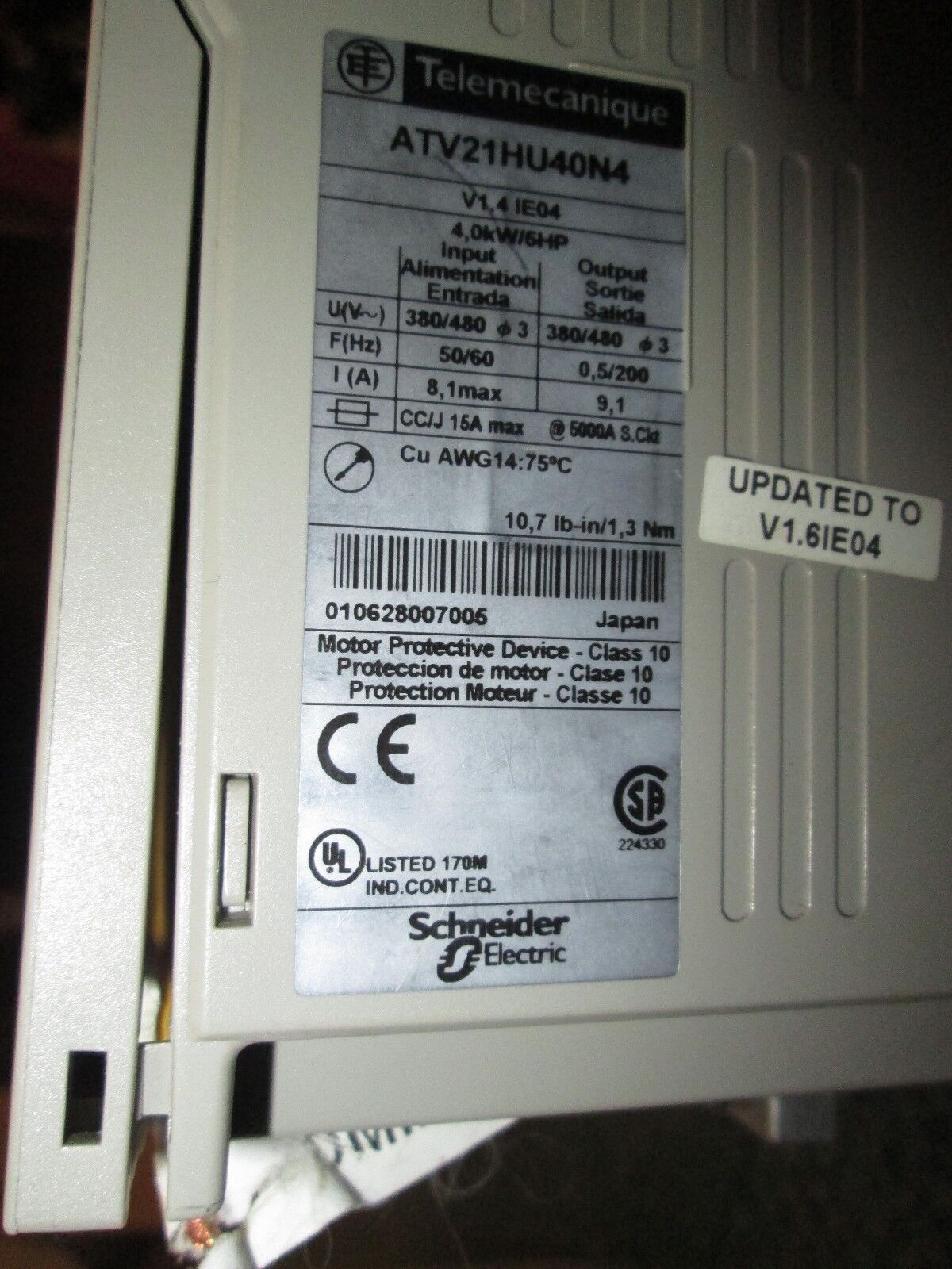 Telemecanique Altivar 21 AC Drive ATV21HU40N4 5HP Used