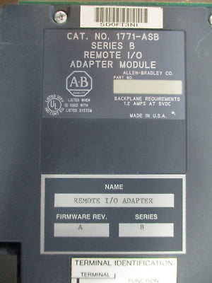 Allen-Bradley Remote I/O Adapter Module 1771-ASB B Ser. B F/W Rev. A Used