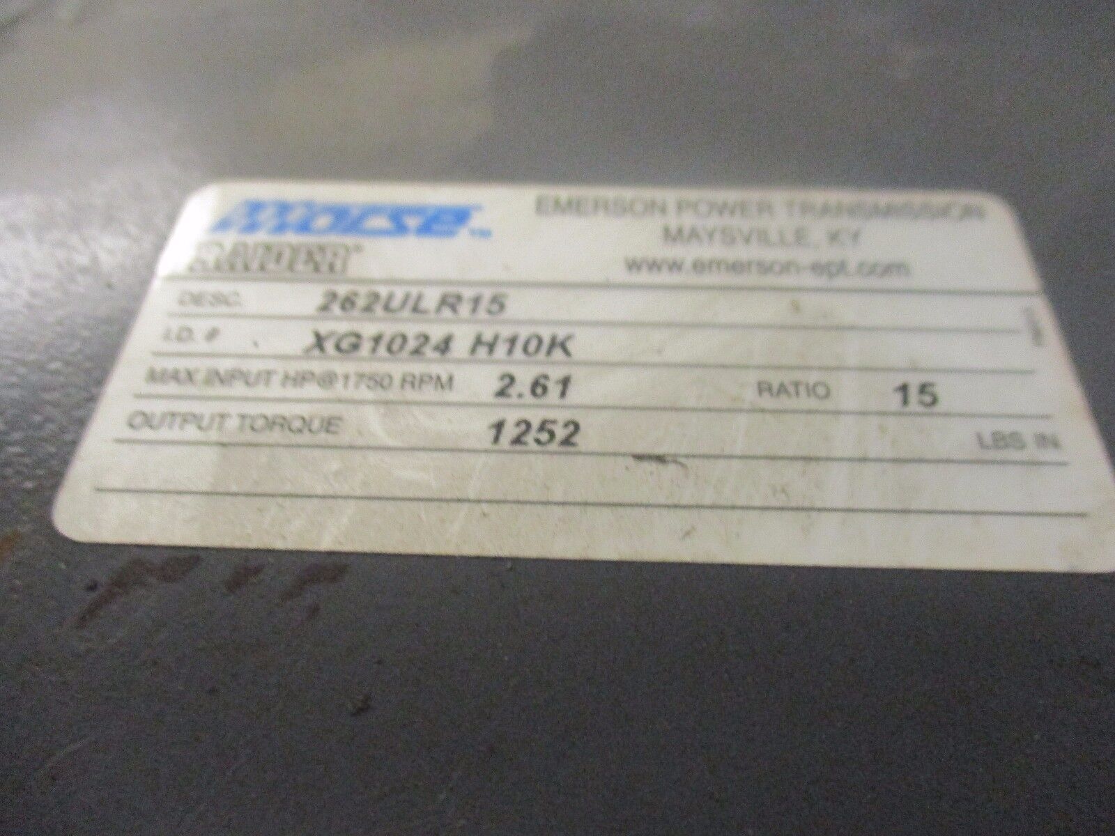 Morse Raider Reducer 262ULR15 Ratio: 15:1 2.61 HP In New Surplus