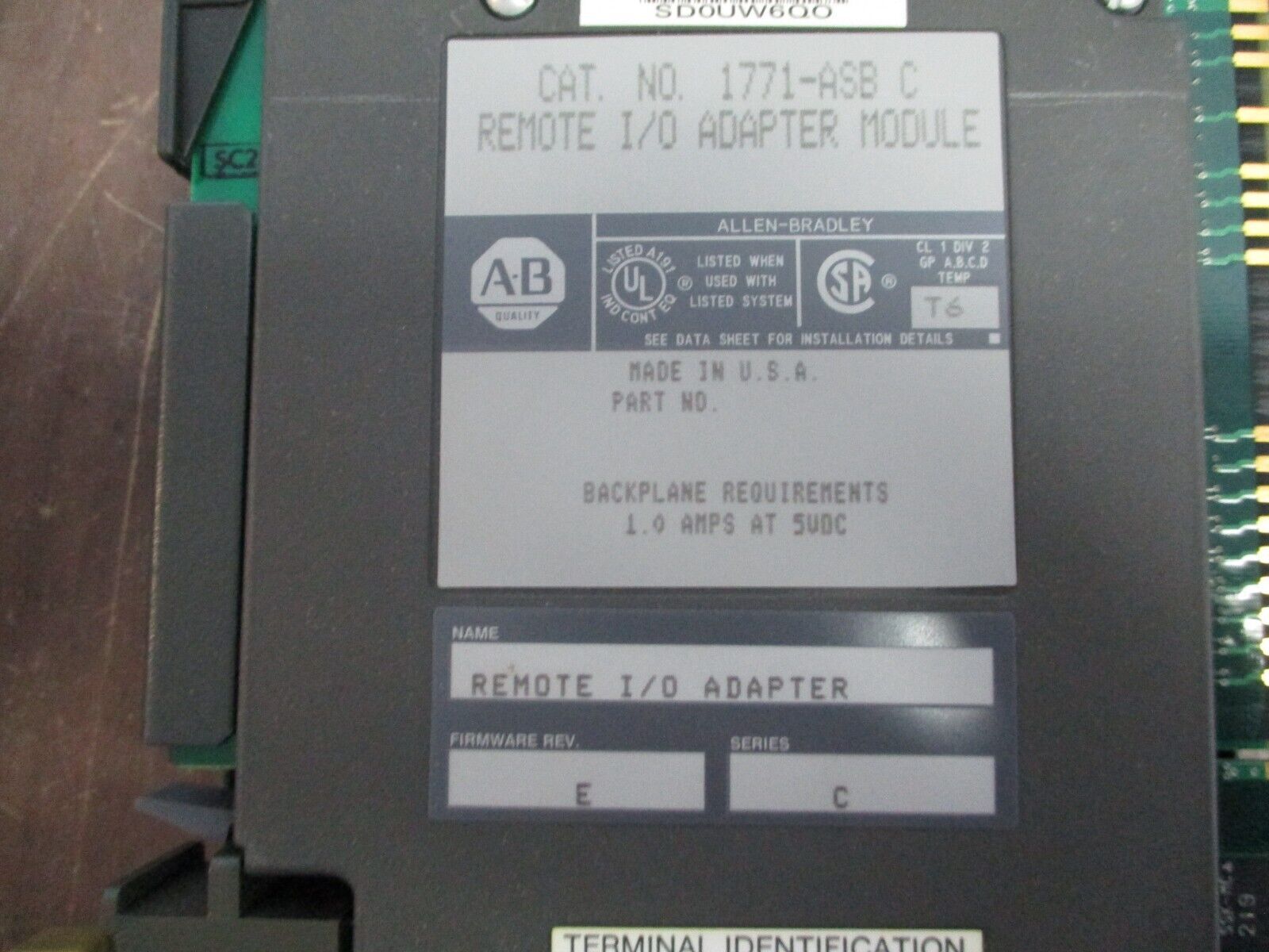Allen-Bradley Remote I/O Adapter Module 1771-ASB C Ser. C F/W Rev. E Used