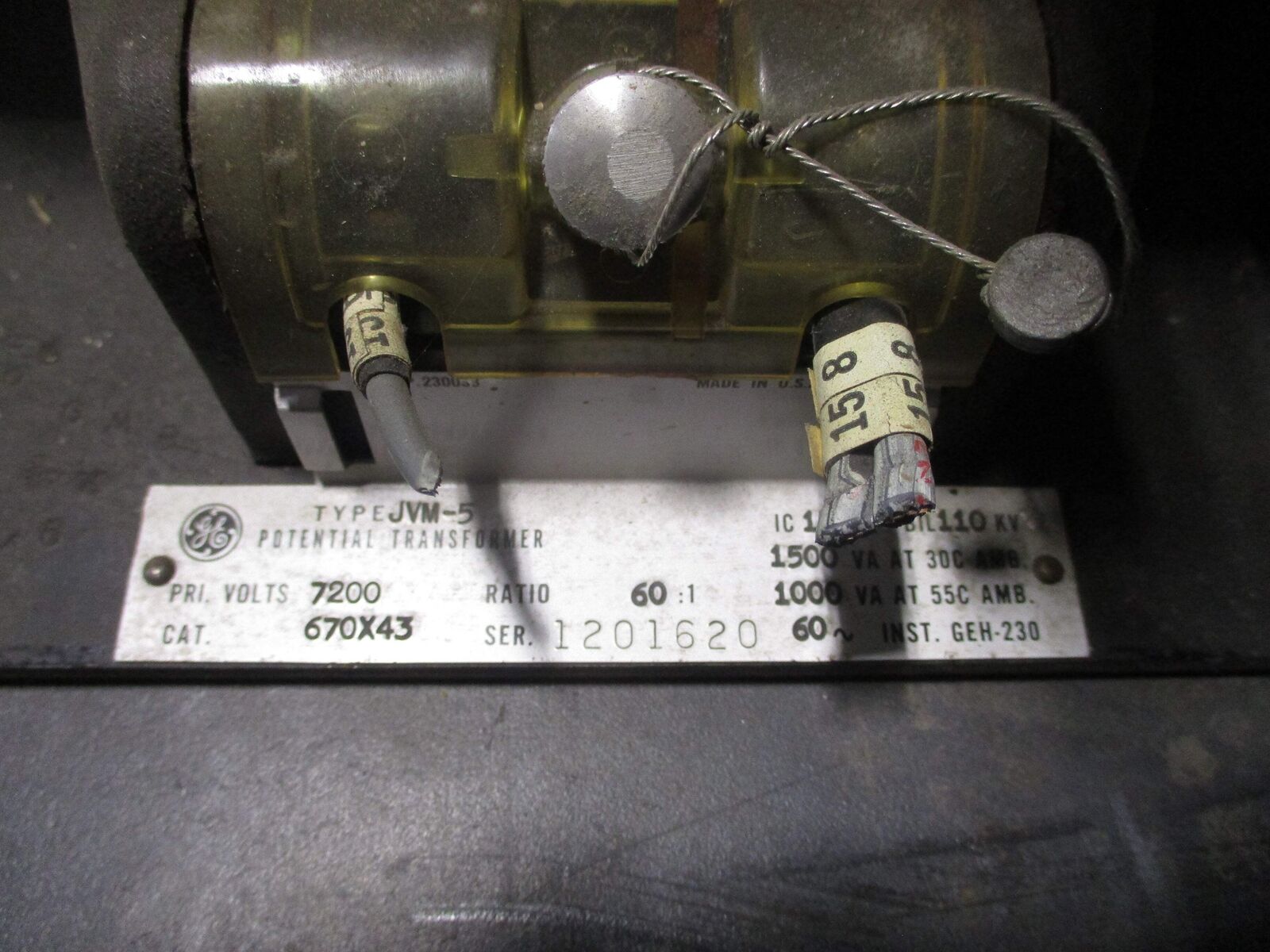 GE Type JVM-5 Potential Transformer 670X43 Pri 7200V Ratio 60:1 110kv BIL *Bent