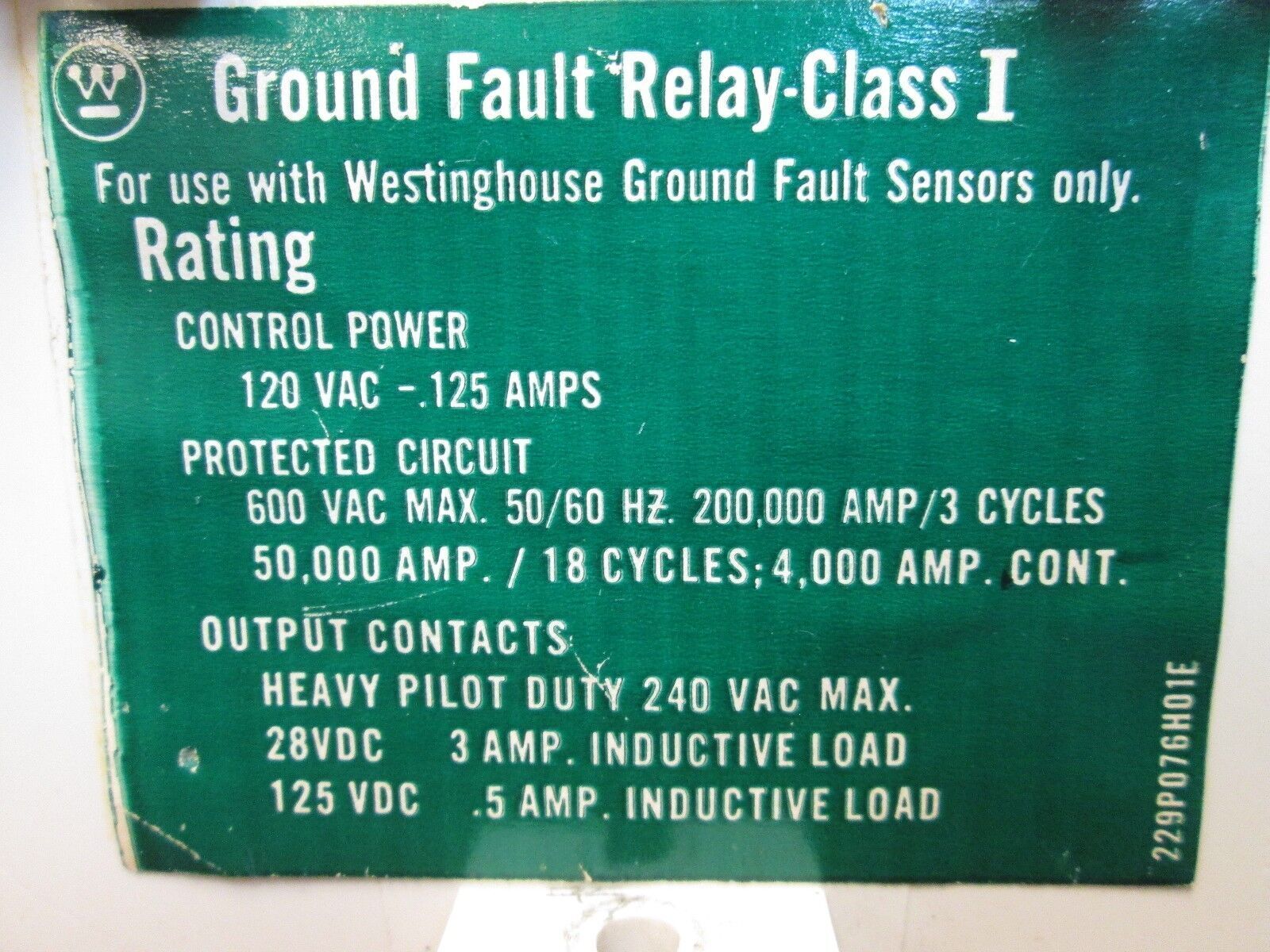 Westinghouse Ground Fault Relay 255P157H02G Class I 5-60A Range Used