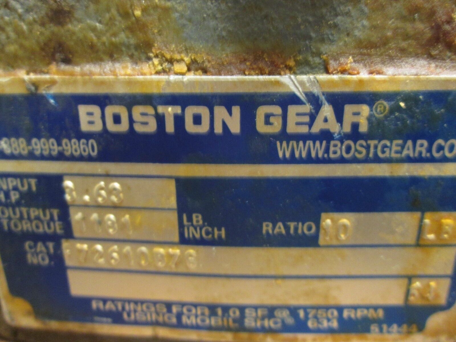 Boston Gear Reducer 726-10-B7-G Ratio 10:1 3.63 HP In 1181 In-LB Torque Out Used