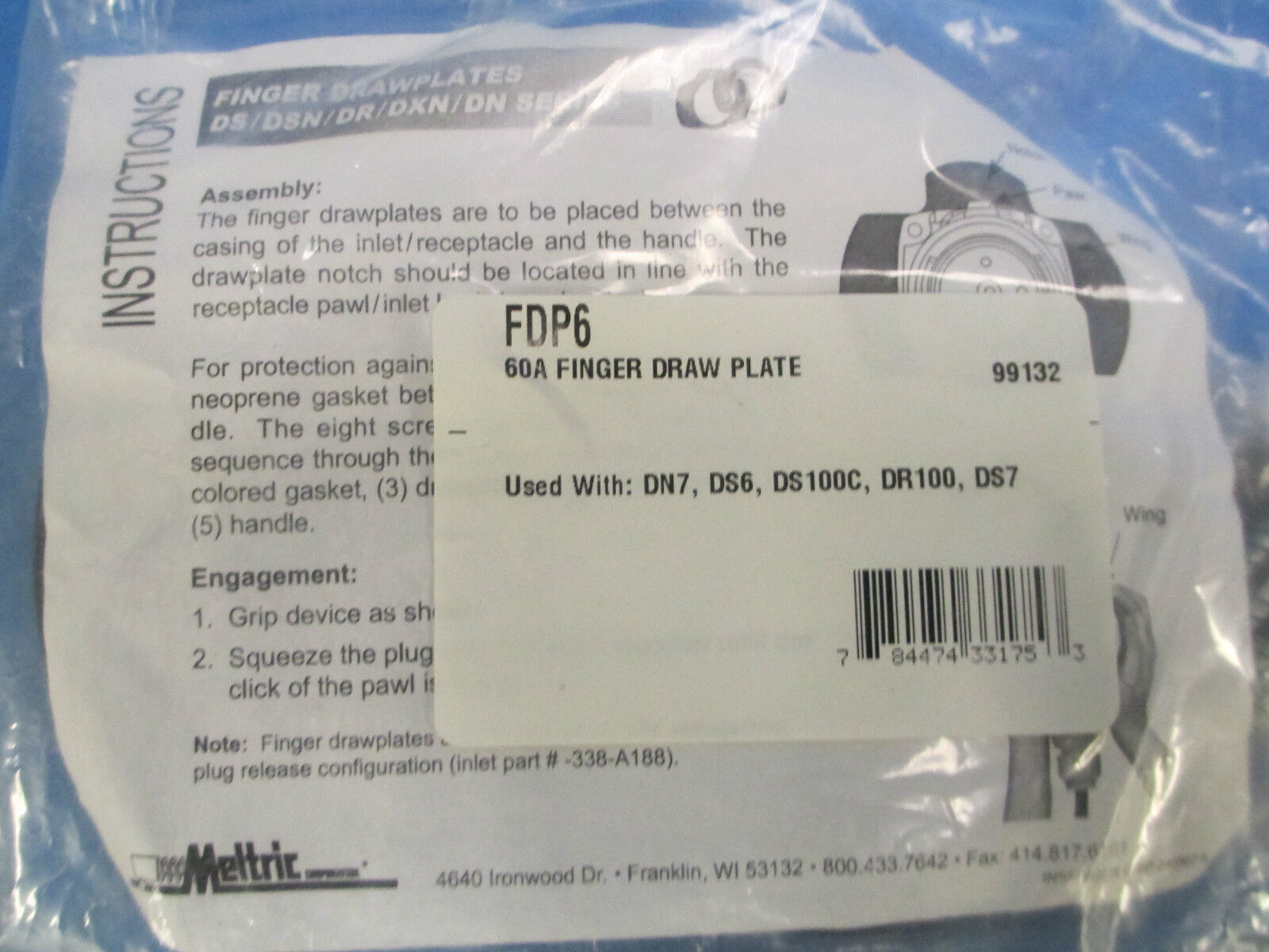 Meltric Finger Draw Plate FDP6, 60A, New in Bag!!!